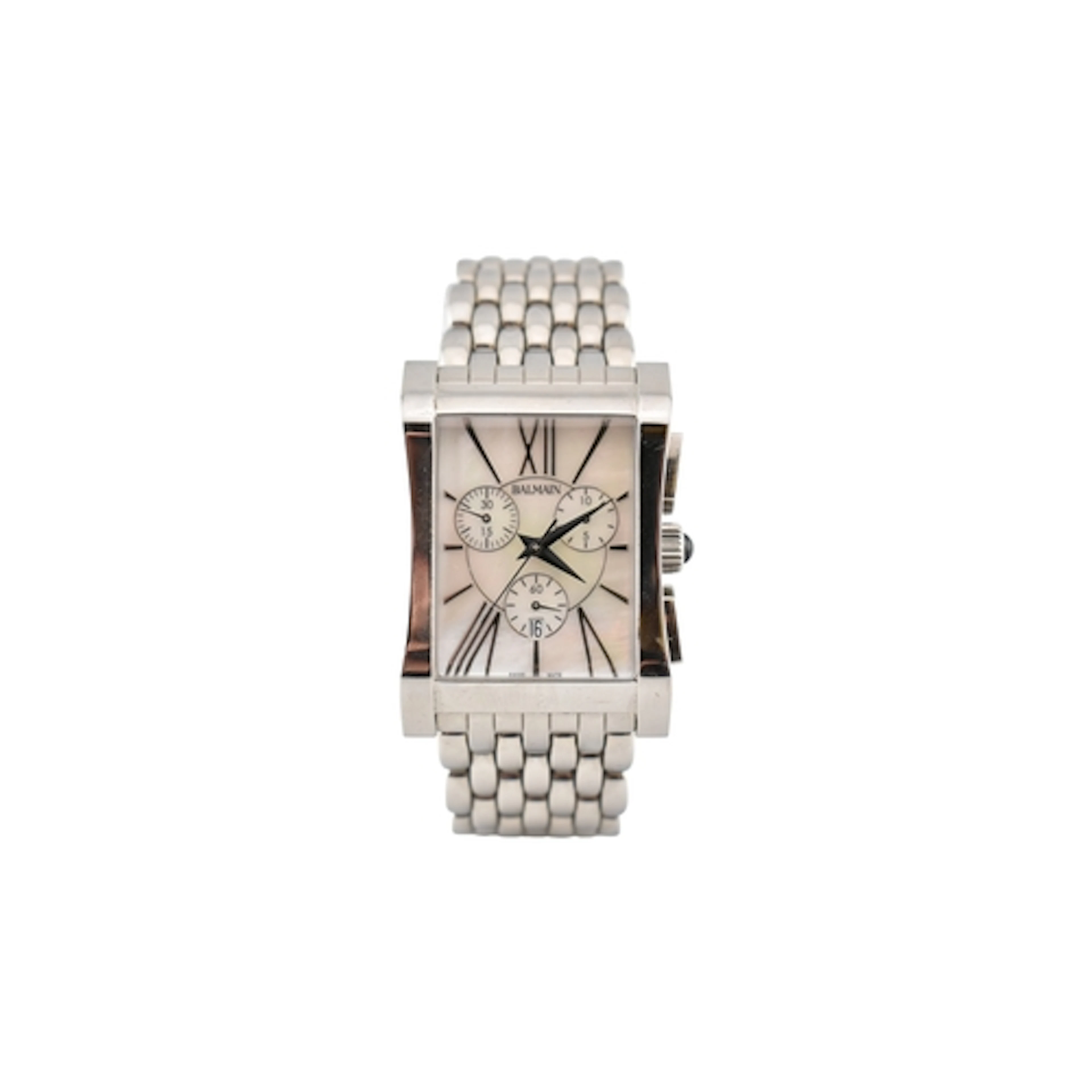 A stainless steel Pierre Balmain wristwatch. Set to a mesh b...