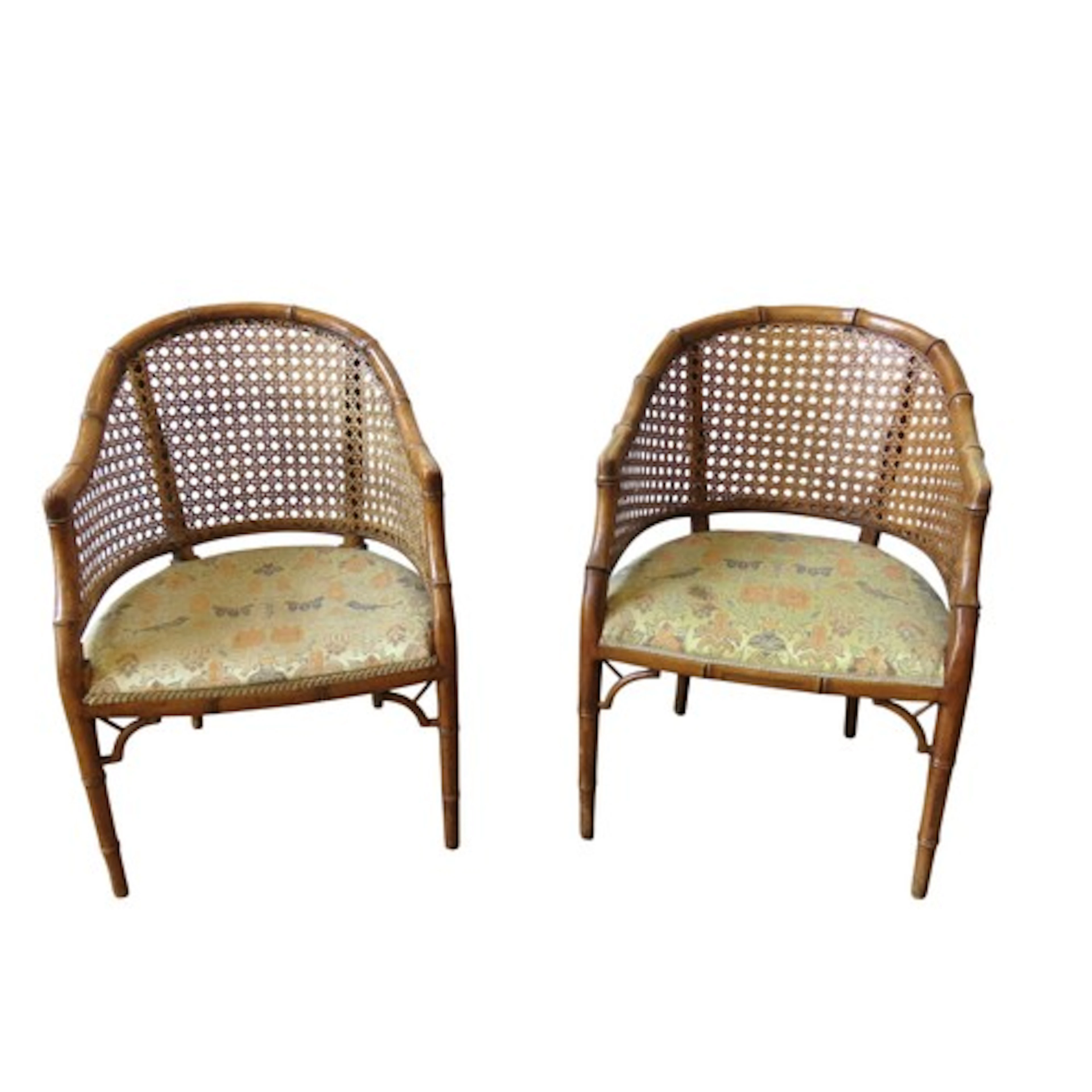 A PAIR OF FAUX BAMBOO CHPPENDALE STYLE TUB CHAIRS 20TH CENTU...