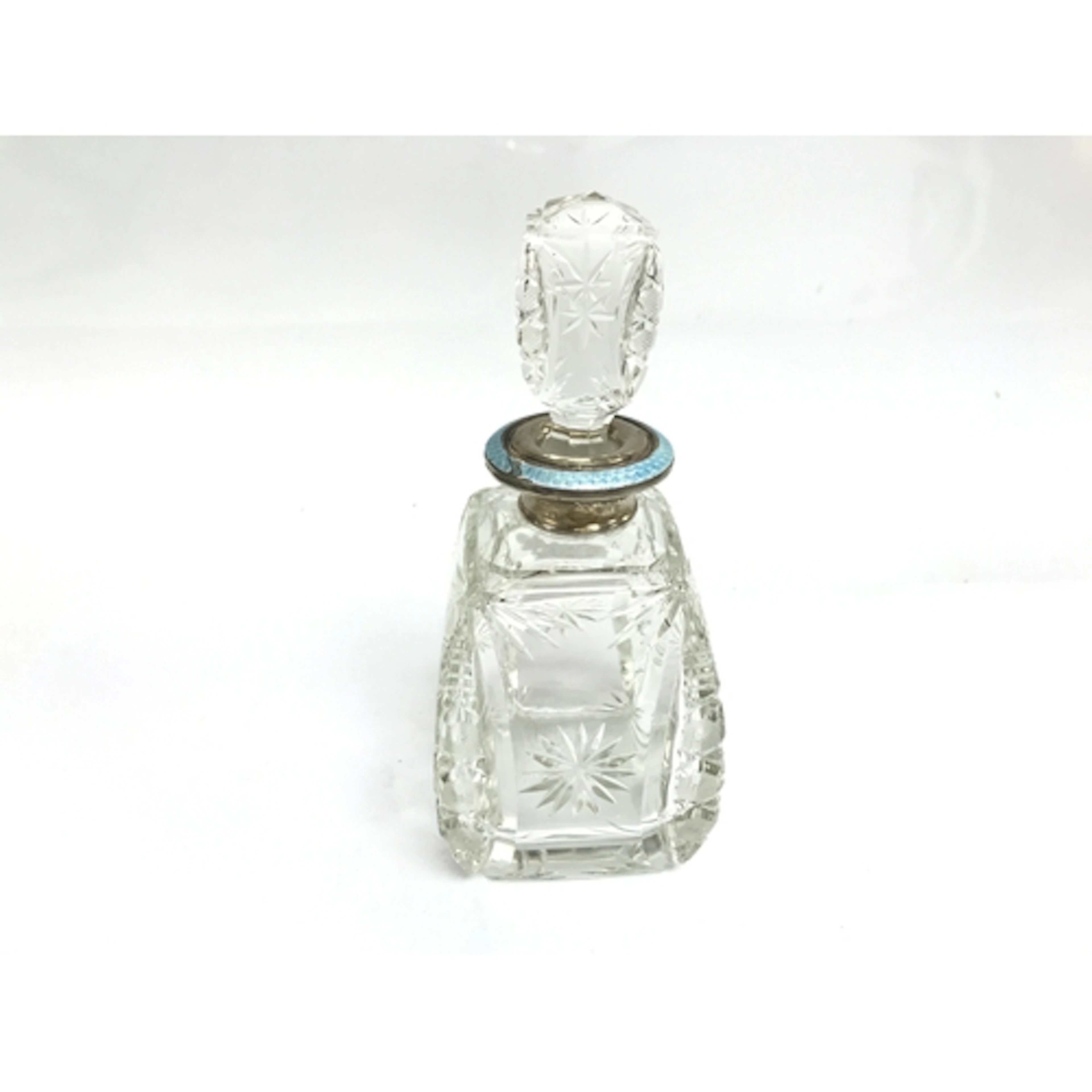 antique square cut glass perfume bottle with silver collar a...