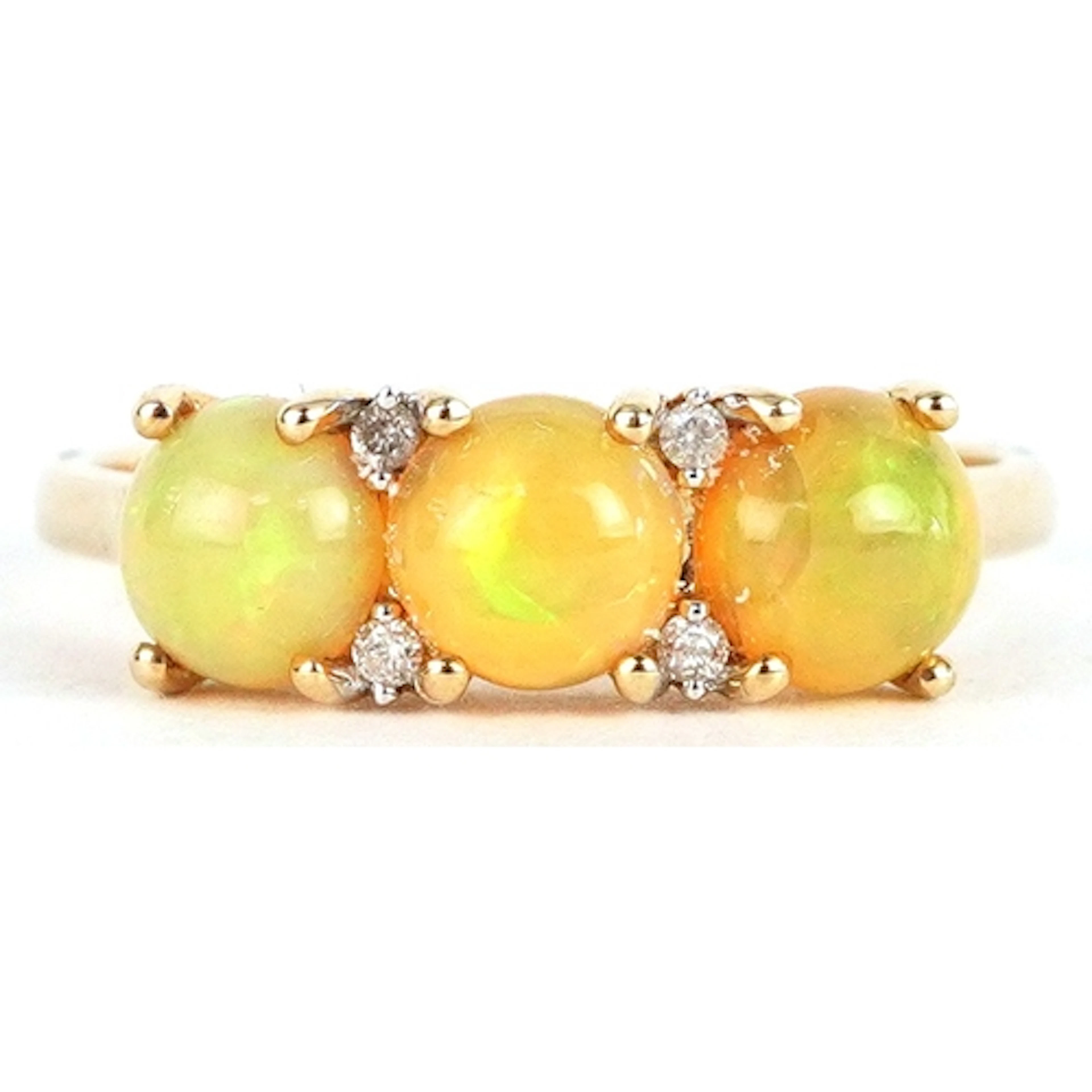 10K gold cabochon opal and diamond ring, size R, 2.7g