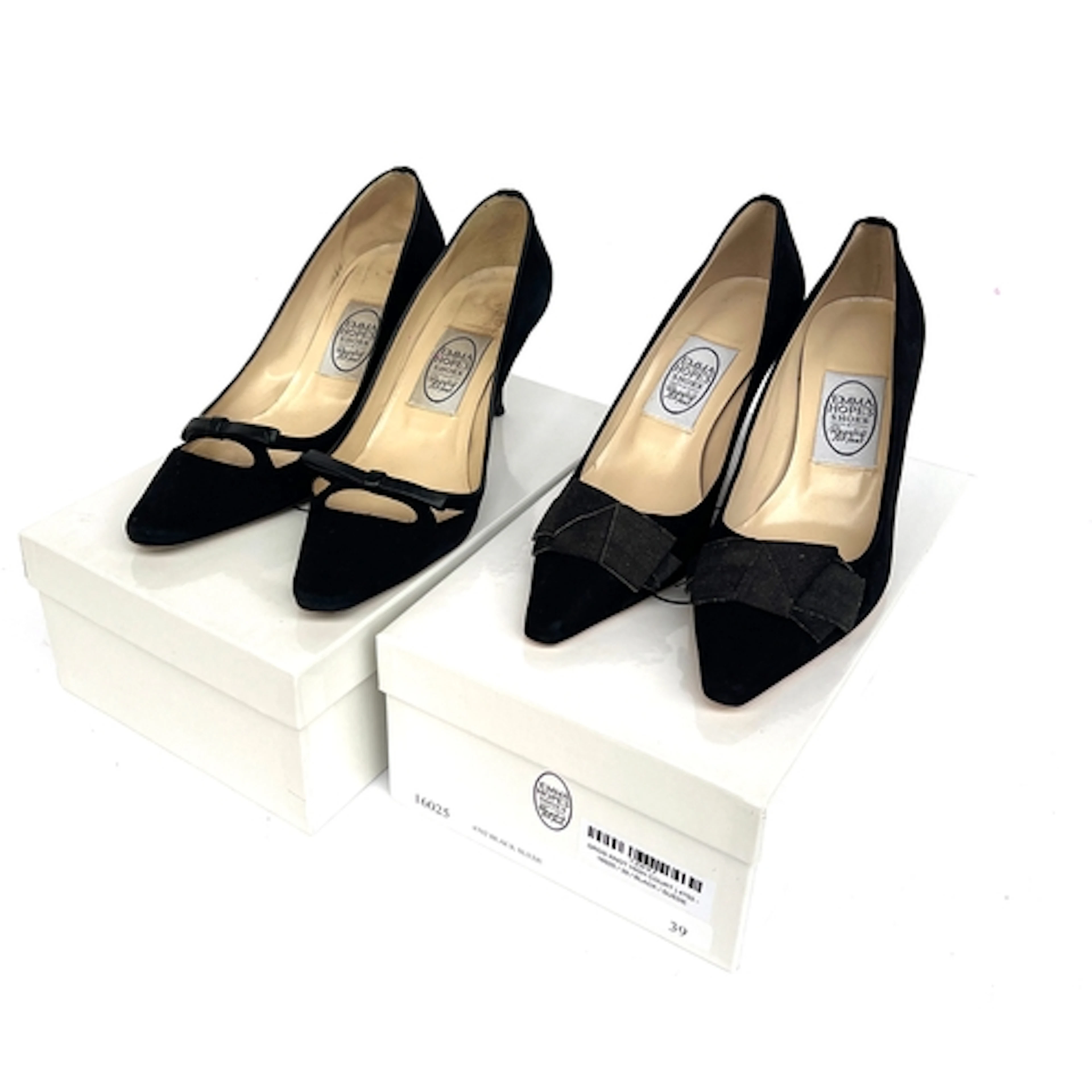 Two pairs of Emma Hope's Regalia for Feet black suede heels,...