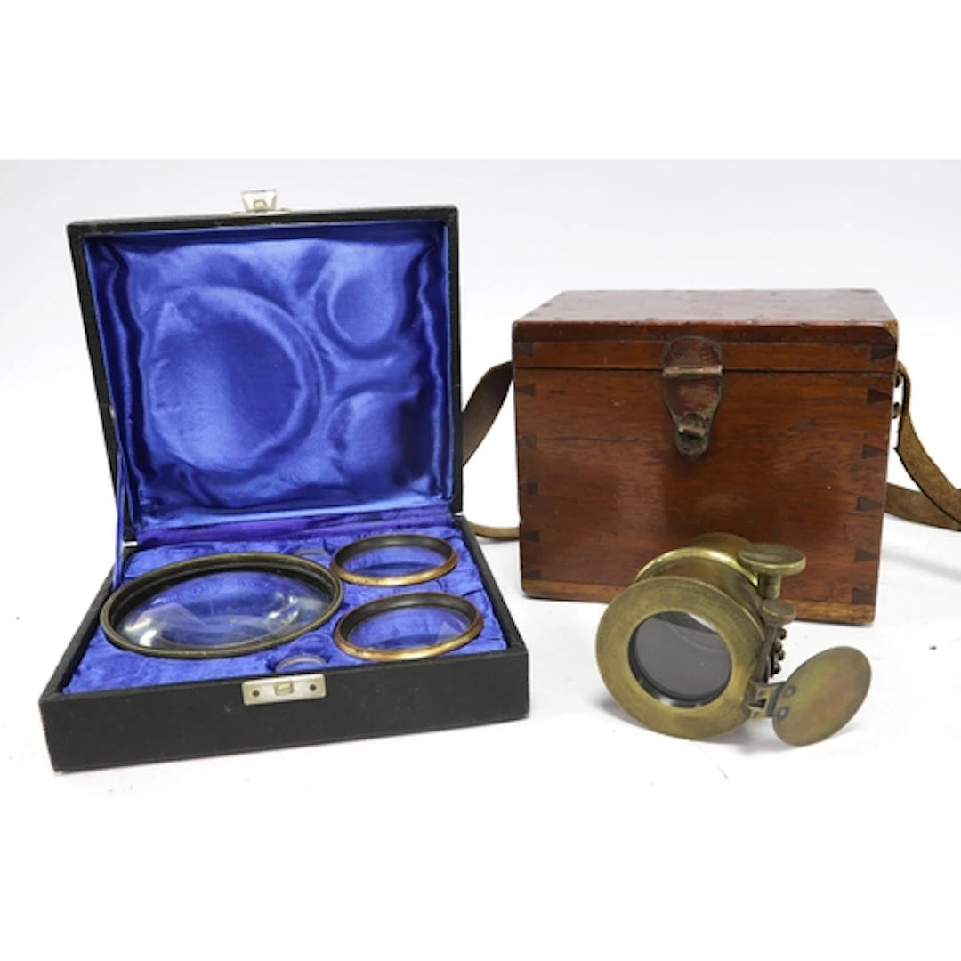 Victorian set of five lenses, three with brass surrounds (so...