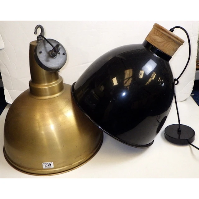 Two large industrial style modern pendant lights