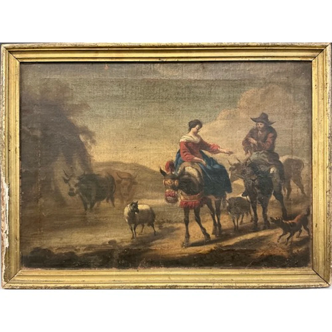 After Francisco Bonay Pastoral landscape with travellers an...