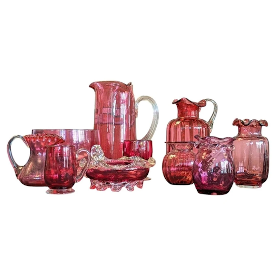 A collection of 19th century cranberry / ruby and blown glas...