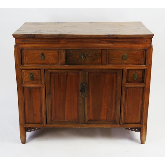 A Chinese walnut sideboard, with three long above two short ...