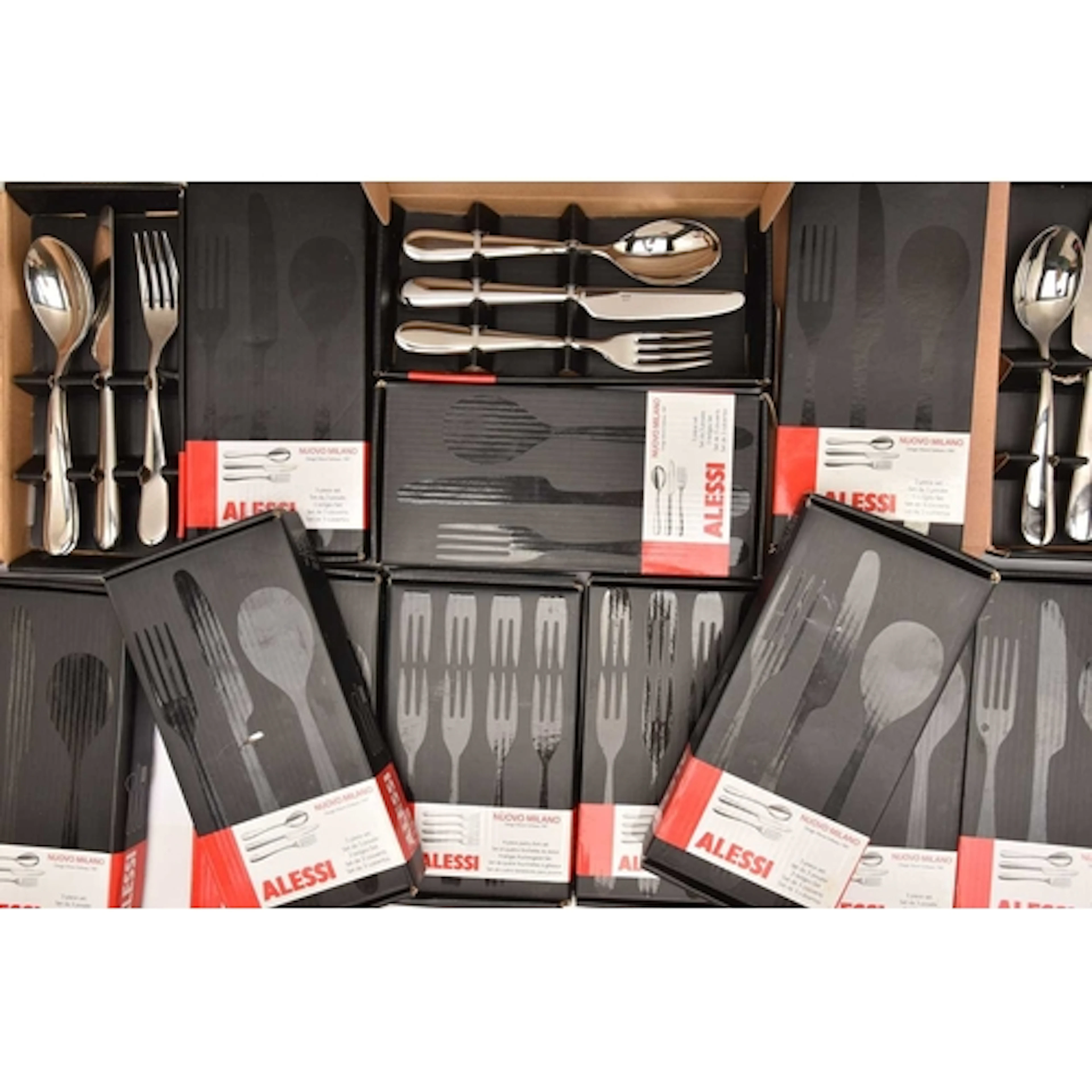 A BOX CONTAINING FOURTEEN BOXED SETS OF 'ALESSI' CUTLERY...