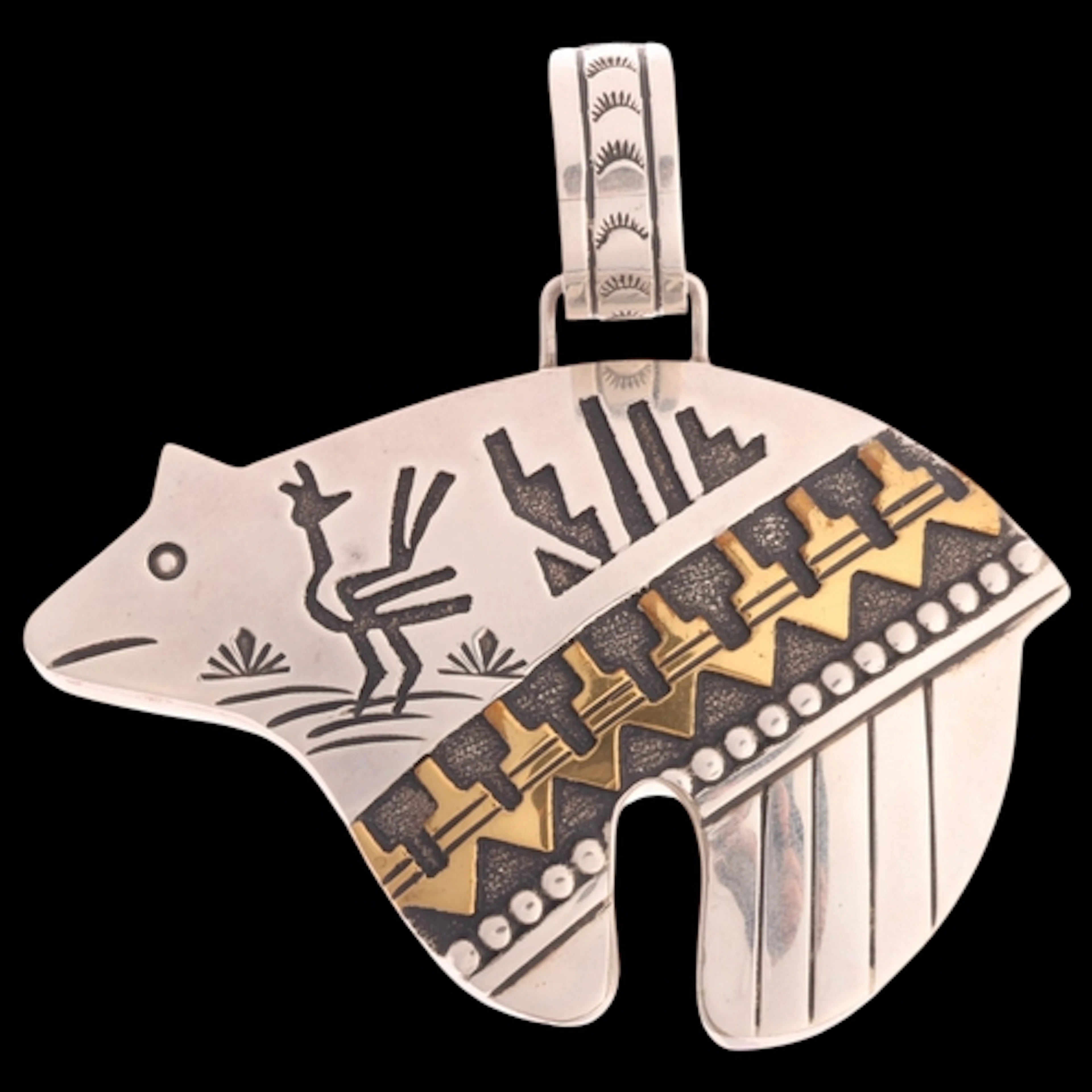 A large Vintage Native American Navajo sterling silver bear ...