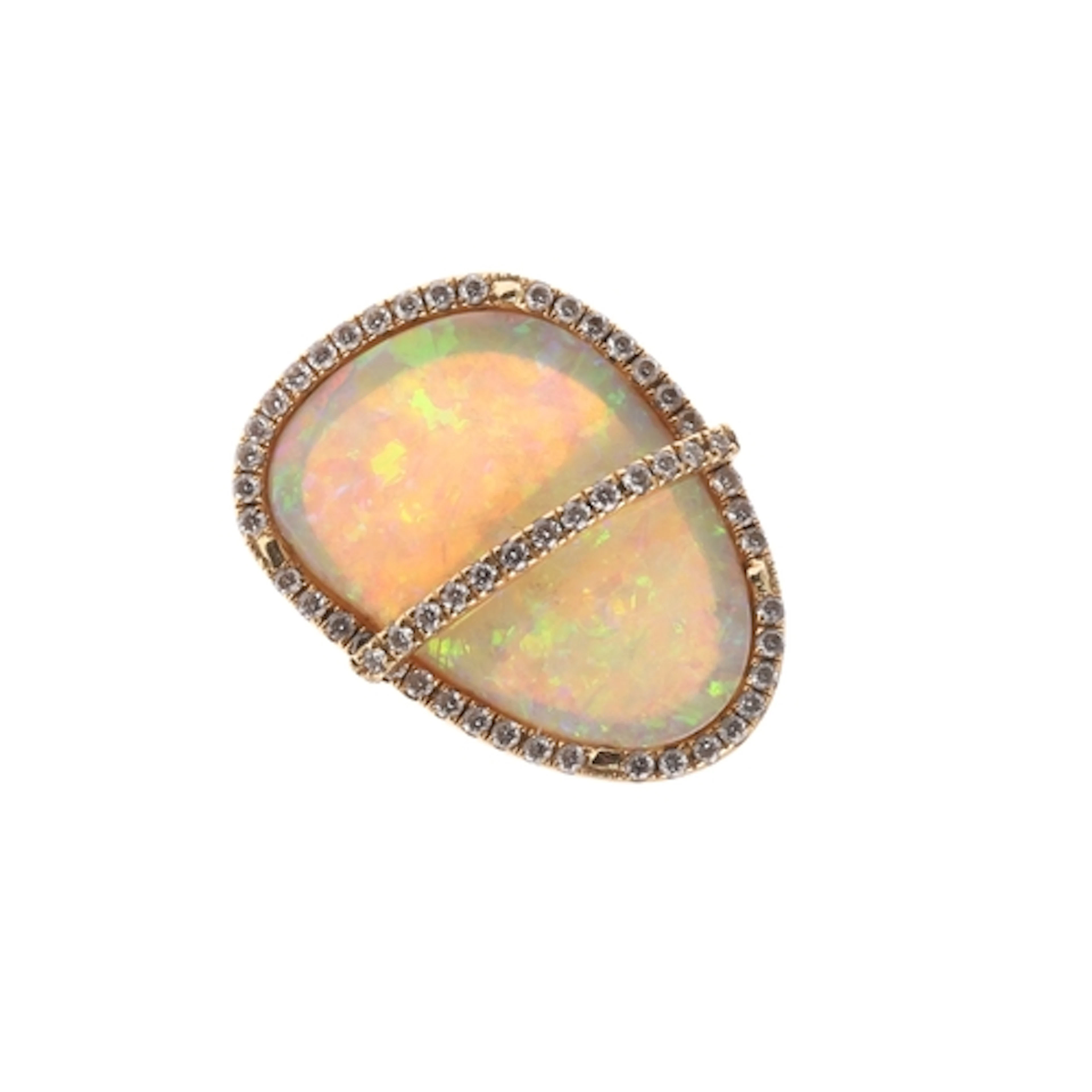 AN OPAL AND DIAMOND RING BY TAYMA. the solid white opal is s...