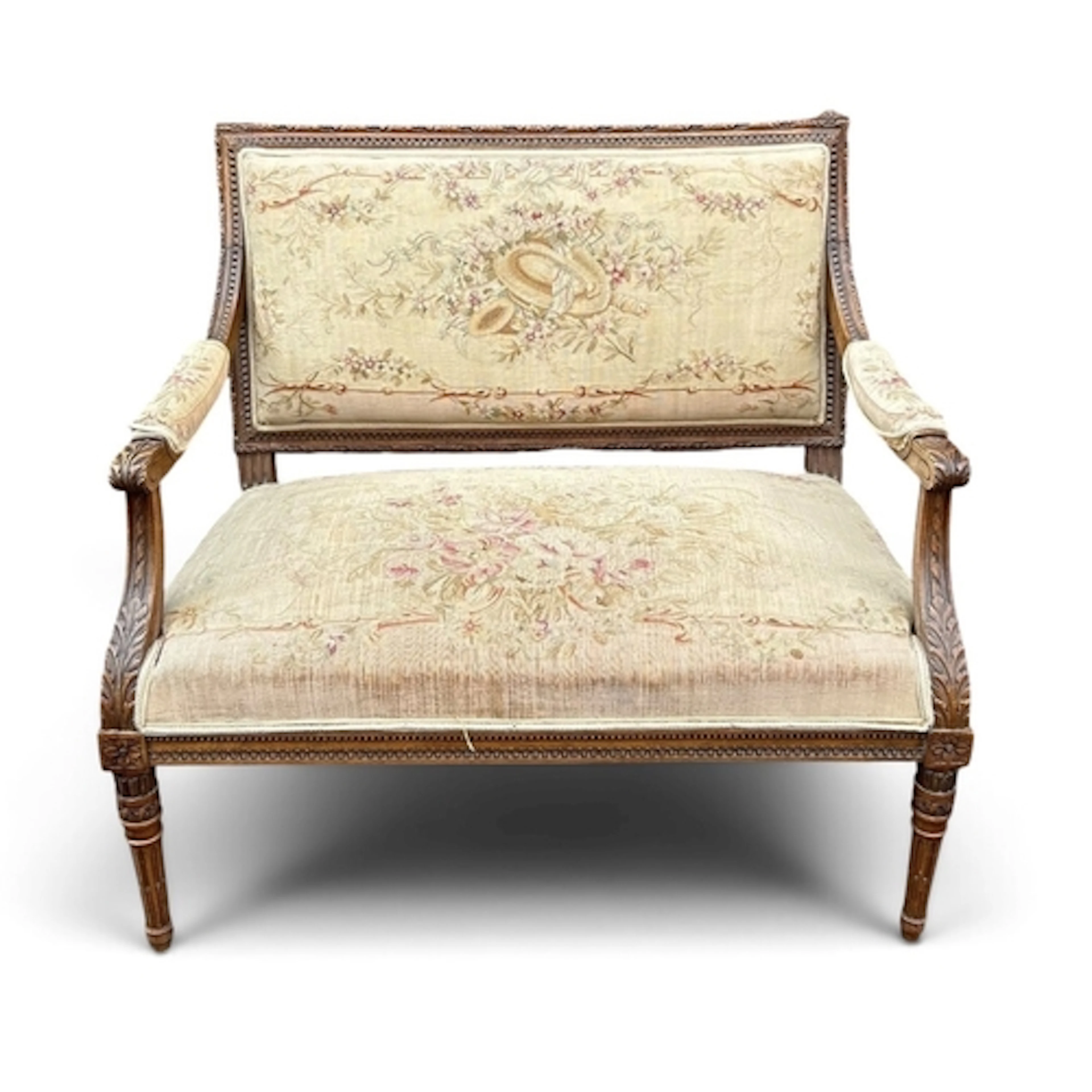 A 19TH CENTURY LOUIS XVI STYLE CANAPE 81cm x 50cm x 81cm...