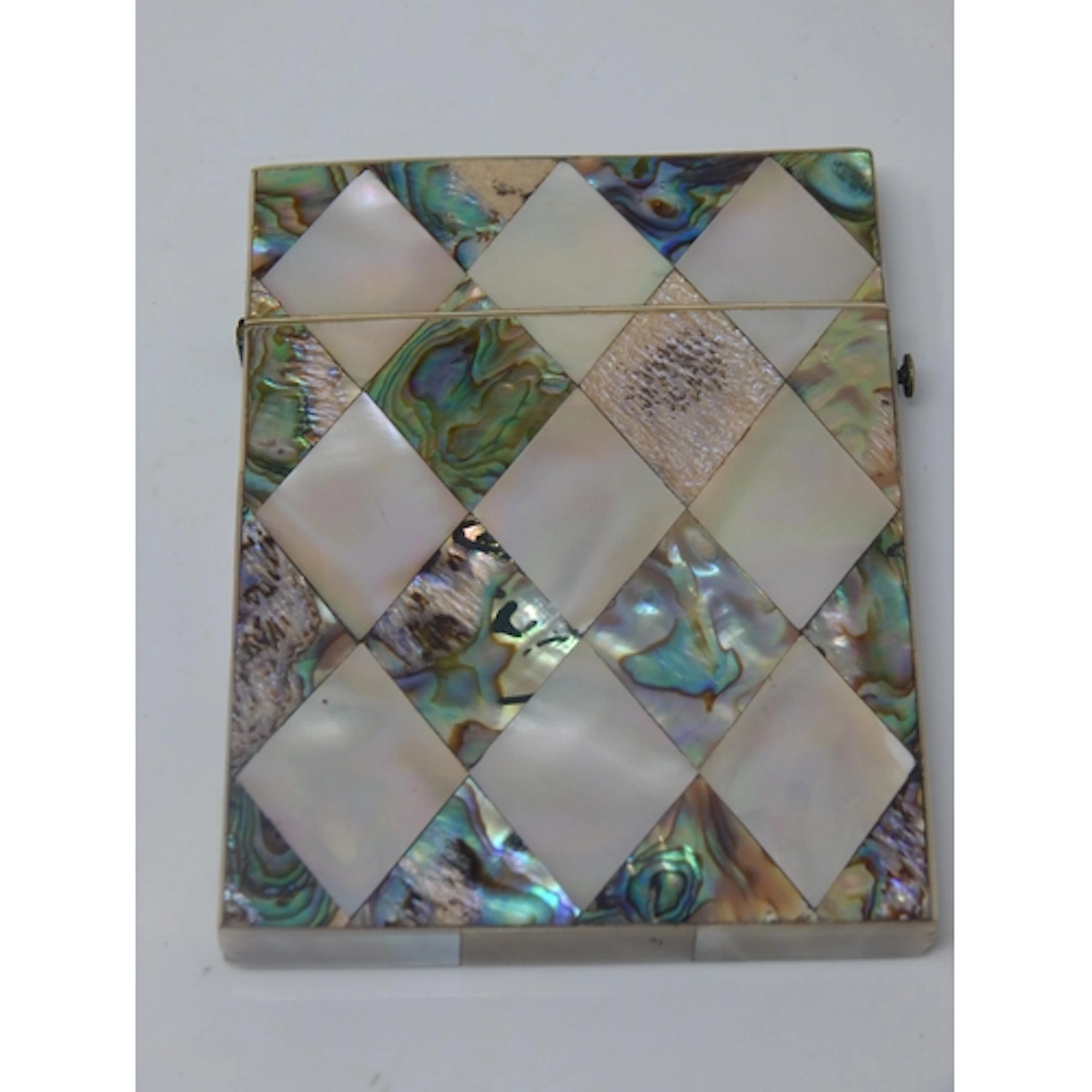 Victorian Mother of Pearl & Abalone Shell Diamond Pattern Ca...