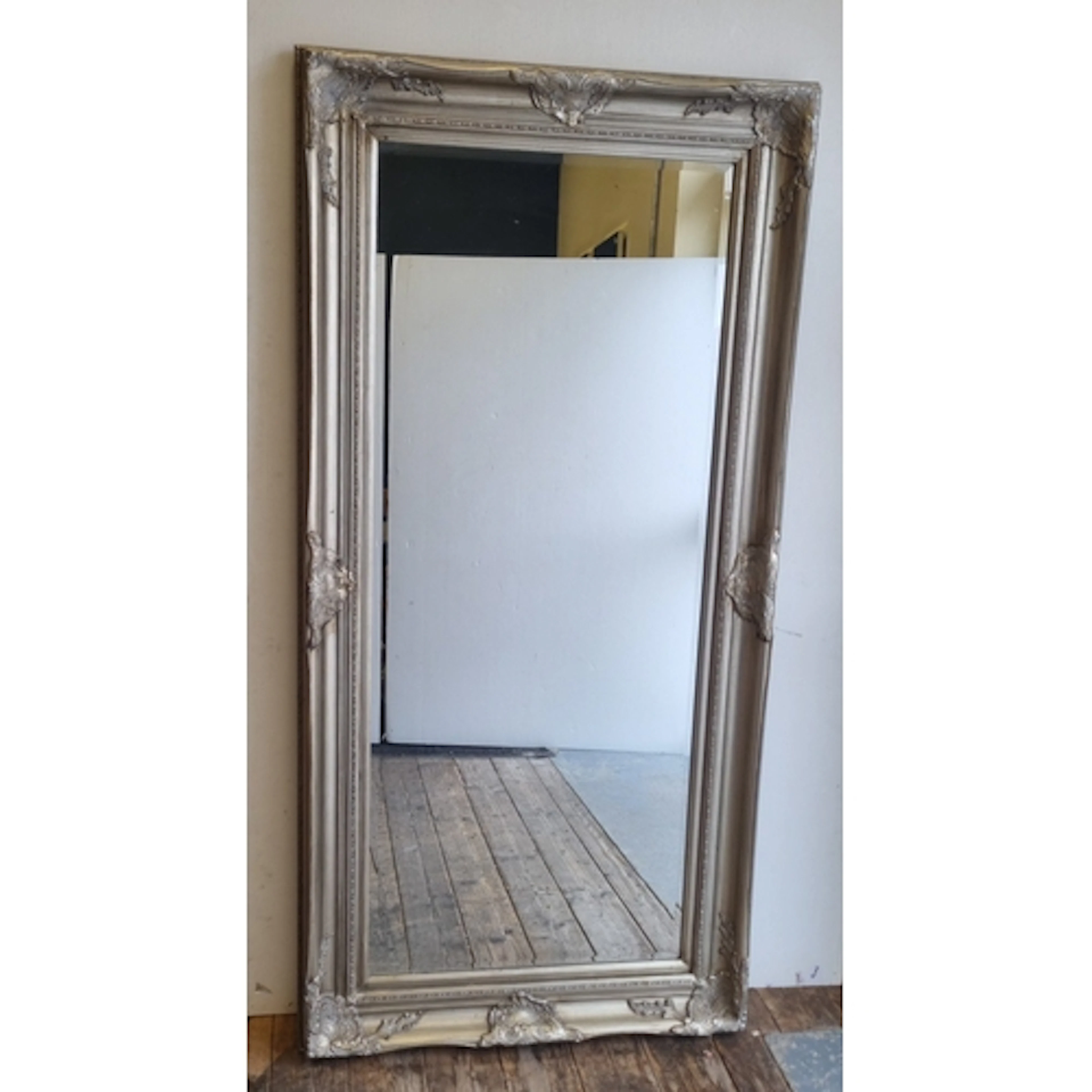 French Style Silver Framed Wall Mirror with Bevelled Edge H:...