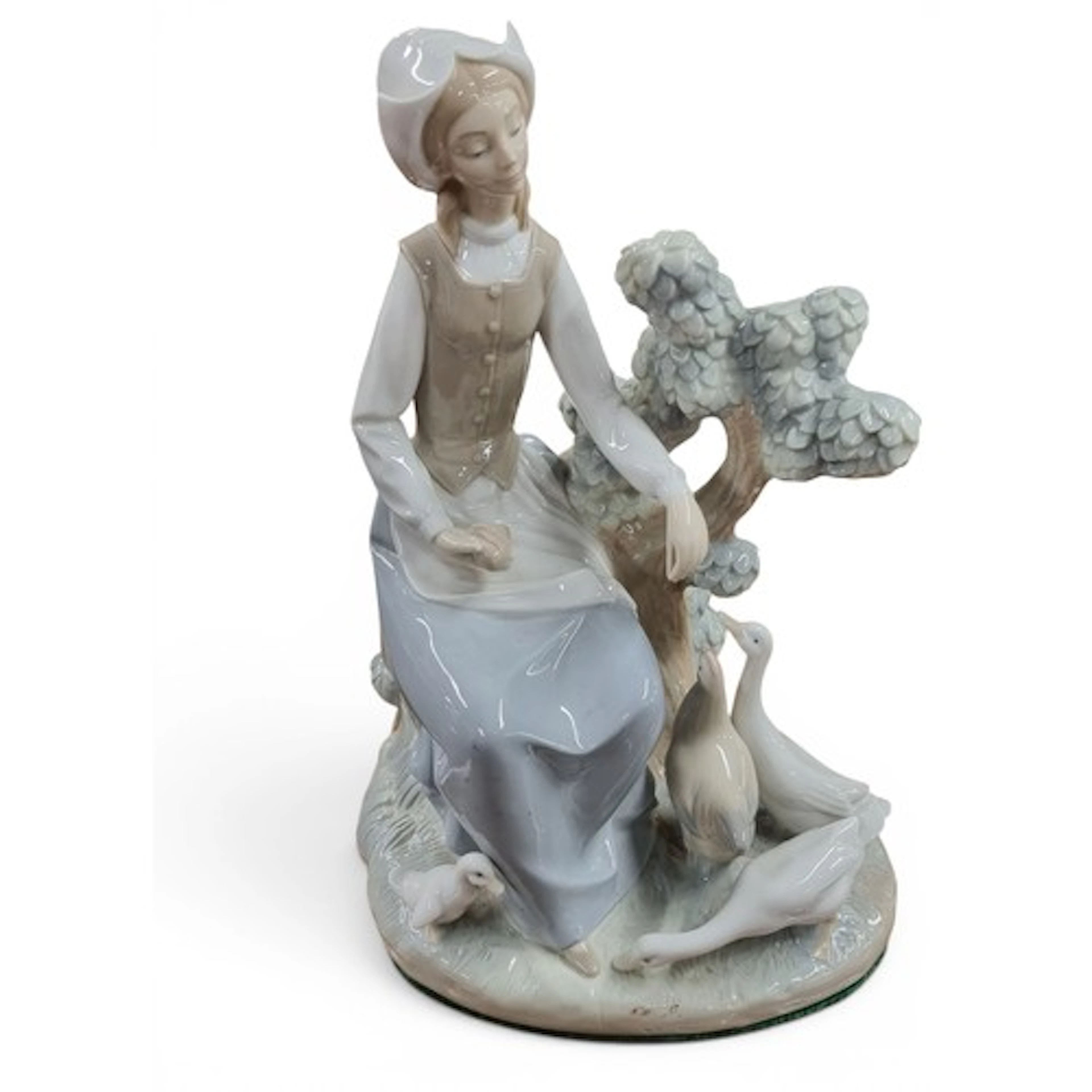 A Nao figure of a young Girl with ducks and chickens sitting...
