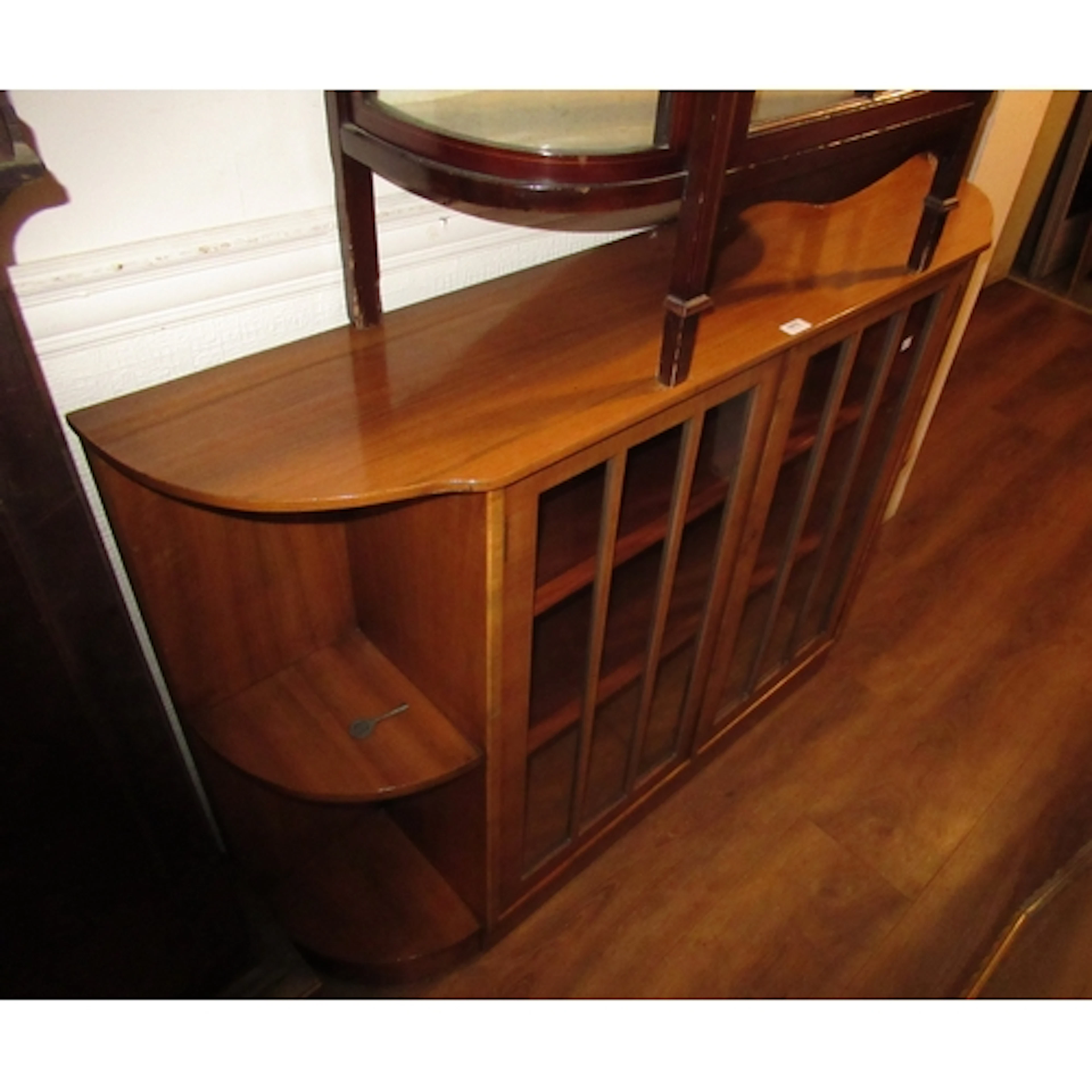 Mid Century walnut side cabinet, with two glazed doors, flan...