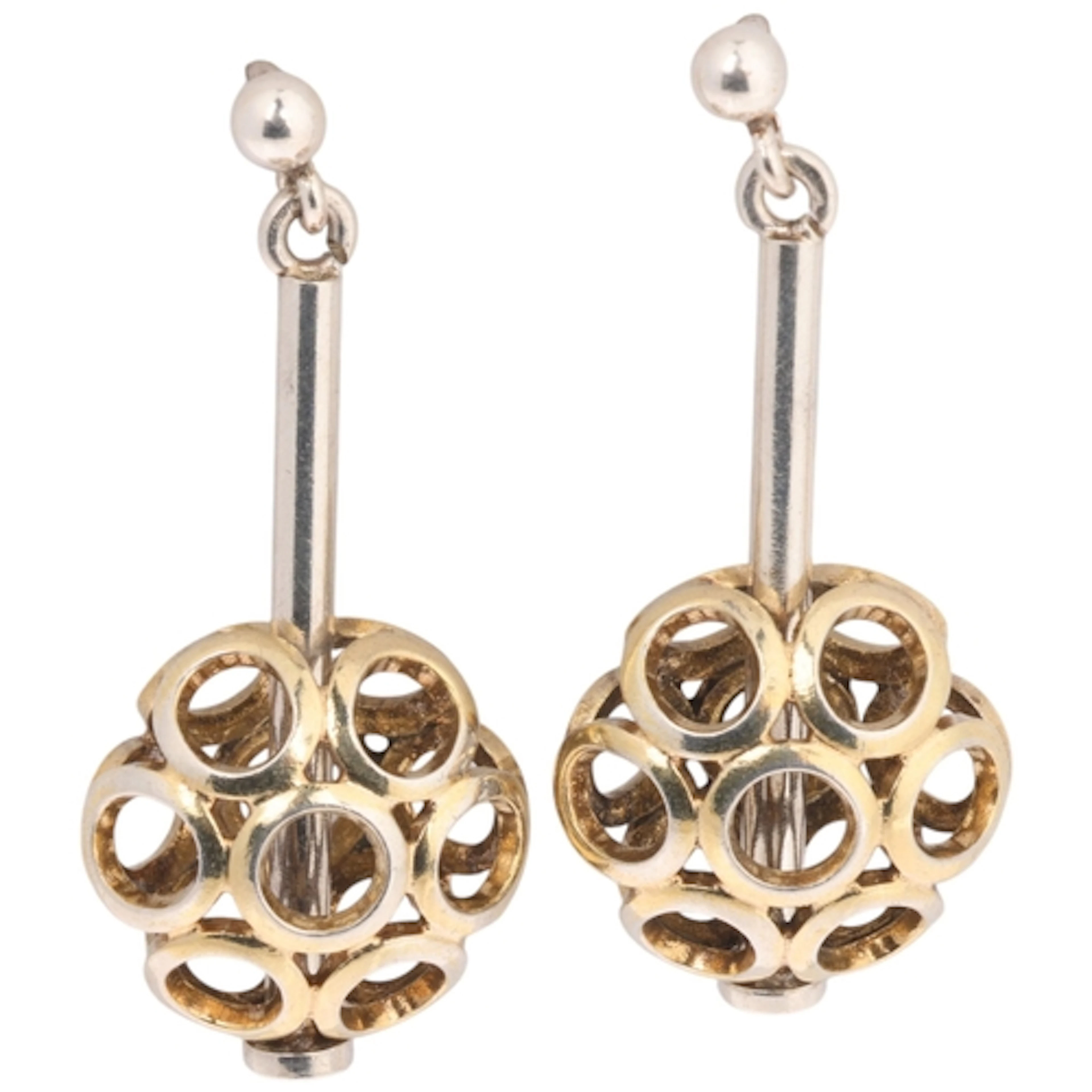 A pair of Contemporary sterling silver abstract flowerhead d...