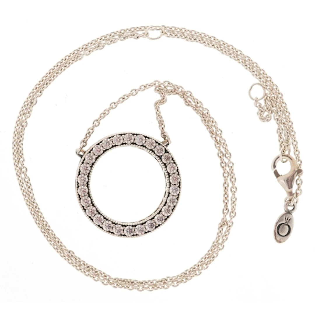 Pandora, silver clear stone eternity ring design necklace, 4...