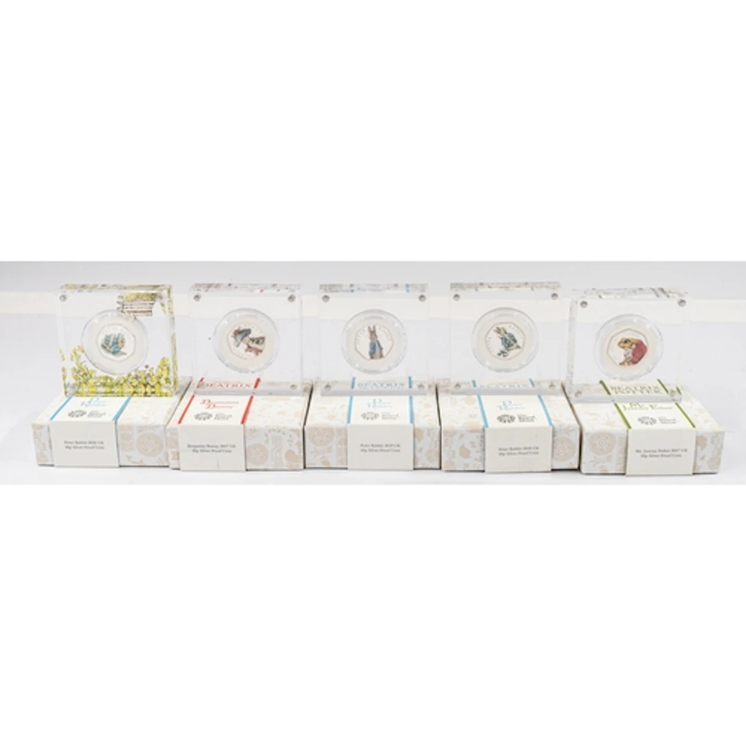 Coins: Coins: Silver proof 50p coins Beatrix Potter, 3 x Pe...