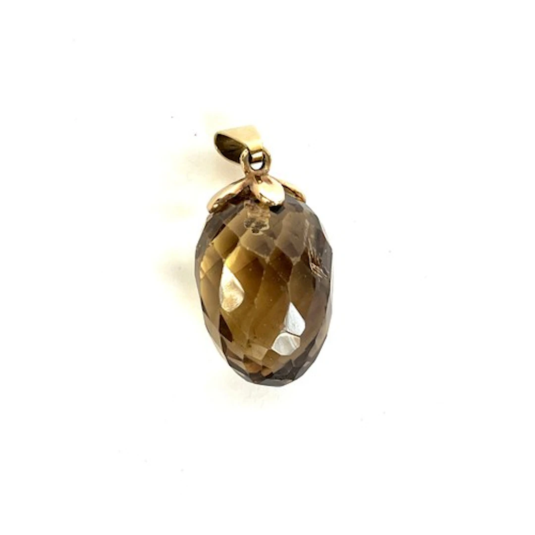 A gold mounted smoky quartz briolette 'strawberry' pendant, ...