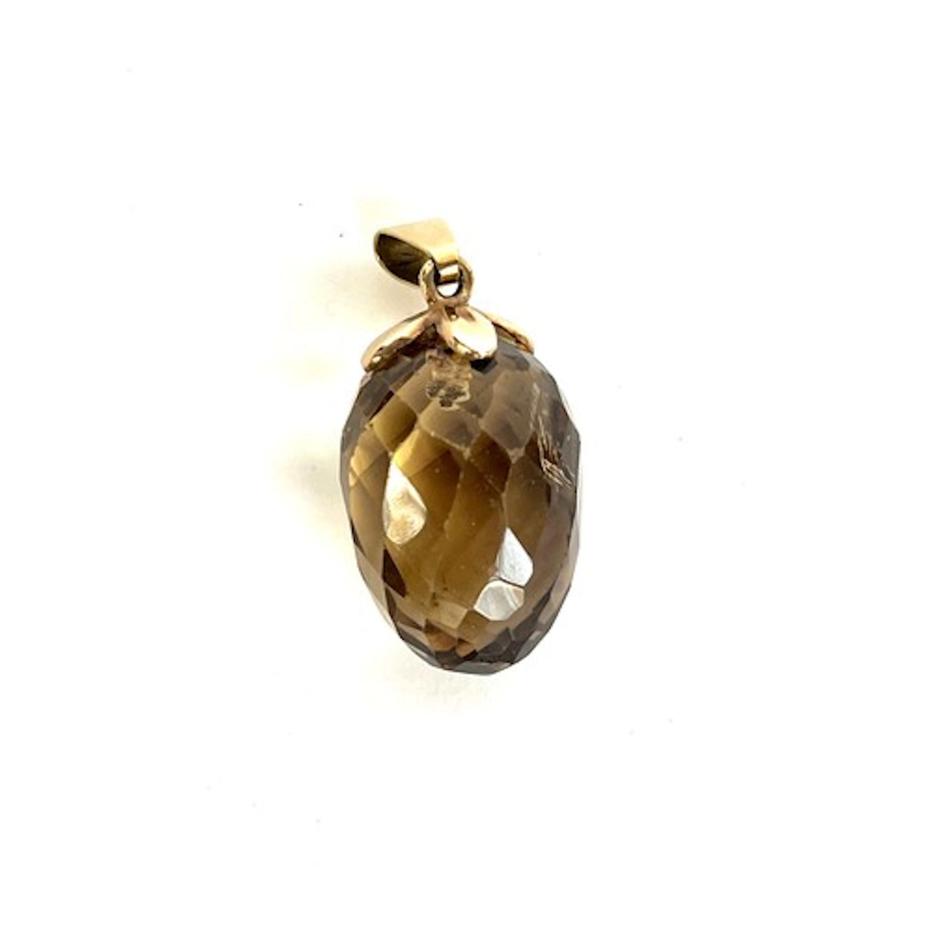 A gold mounted smoky quartz briolette 'strawberry' pendant, ...