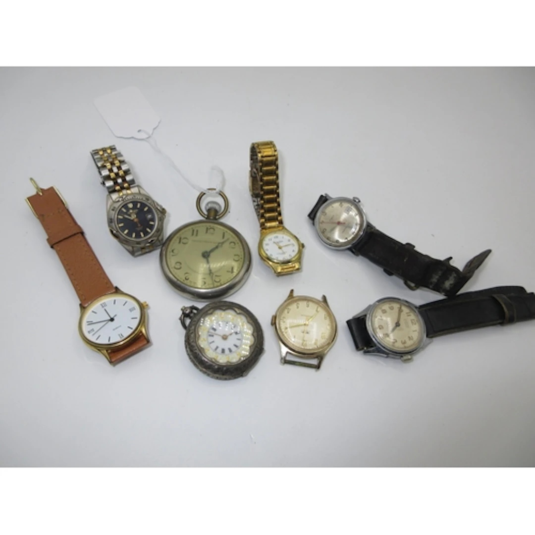 Engraved Silver Fob Watch and Various Wristwatches