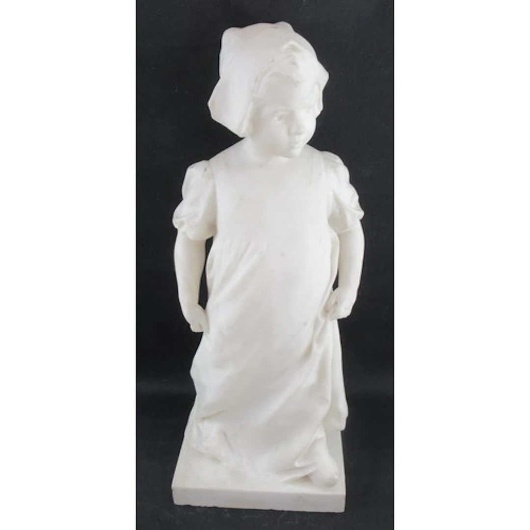 Frederic Brou 1904, carved marble figure of a Dutch girl, si...