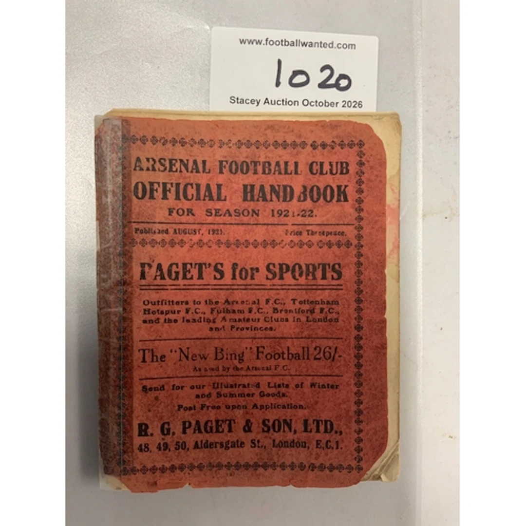 1921 - 1922 Arsenal Football Handbook: Fair condition with s...