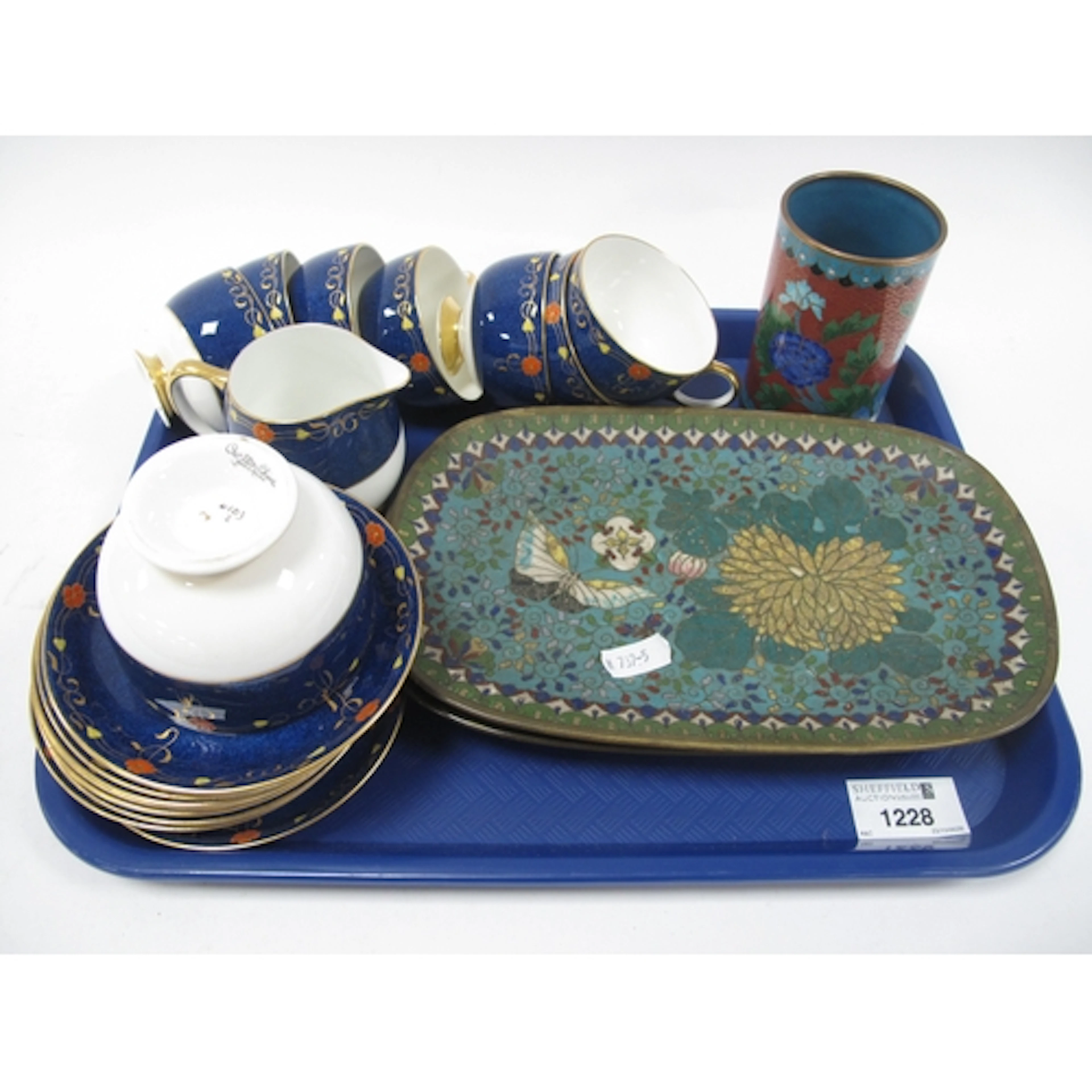 Carlton Ware Tea Set in gilt and floral cobalt, vintage Chin...