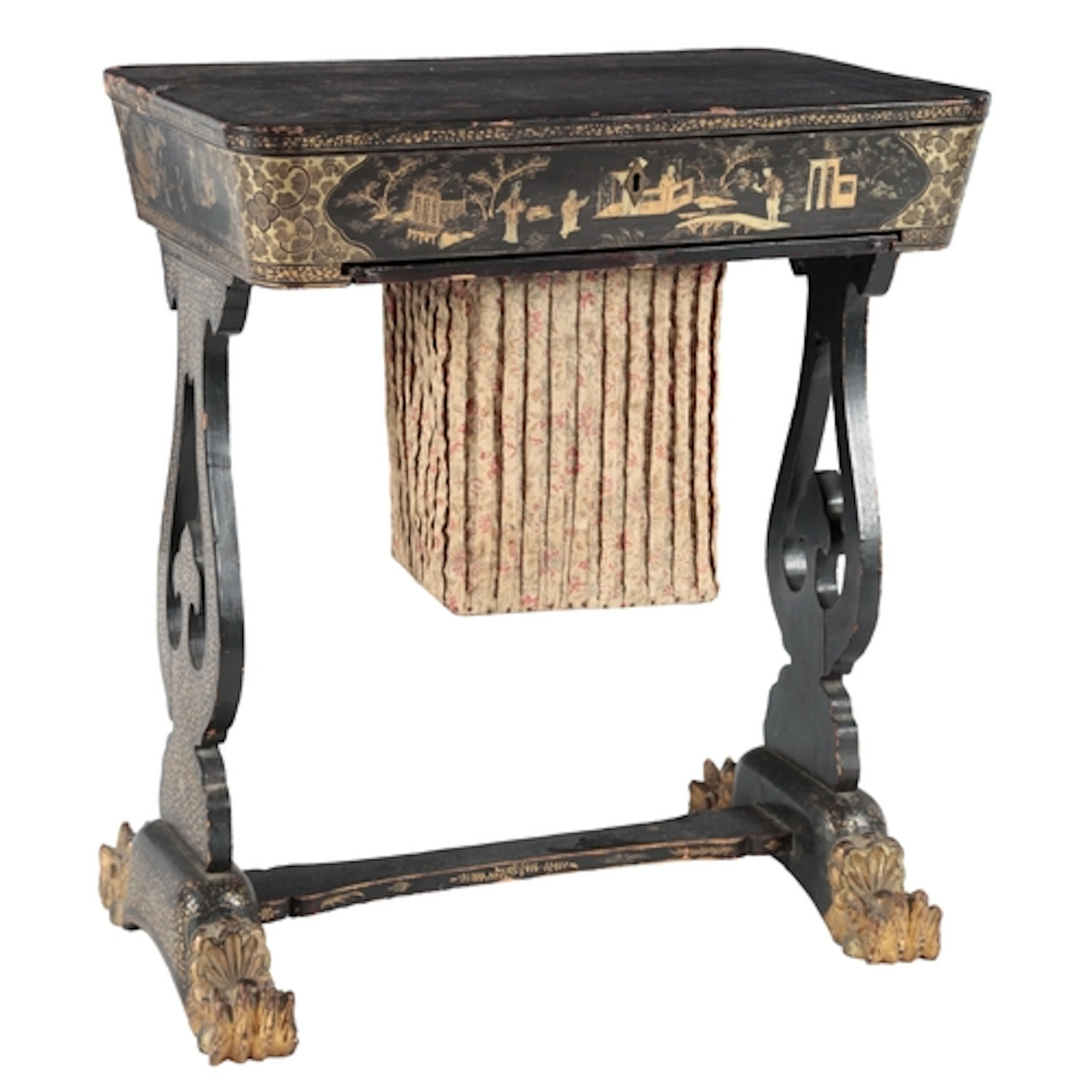 A Chinese export gilt and black lacquer work table, second q...