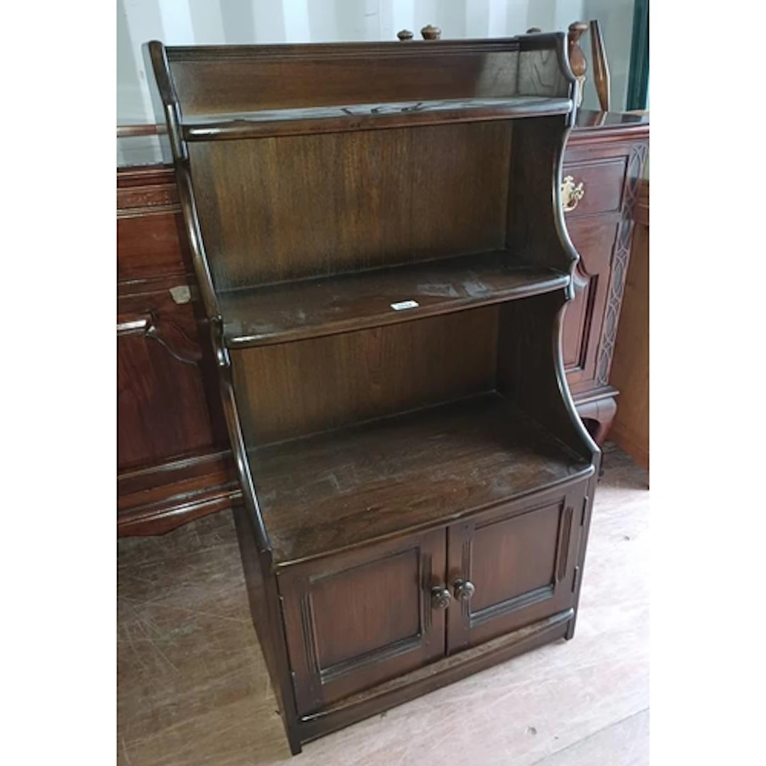 ERCOL ELM BOOKCASE WITH 2 PANEL DOORS TO BASE, 110CM TALL