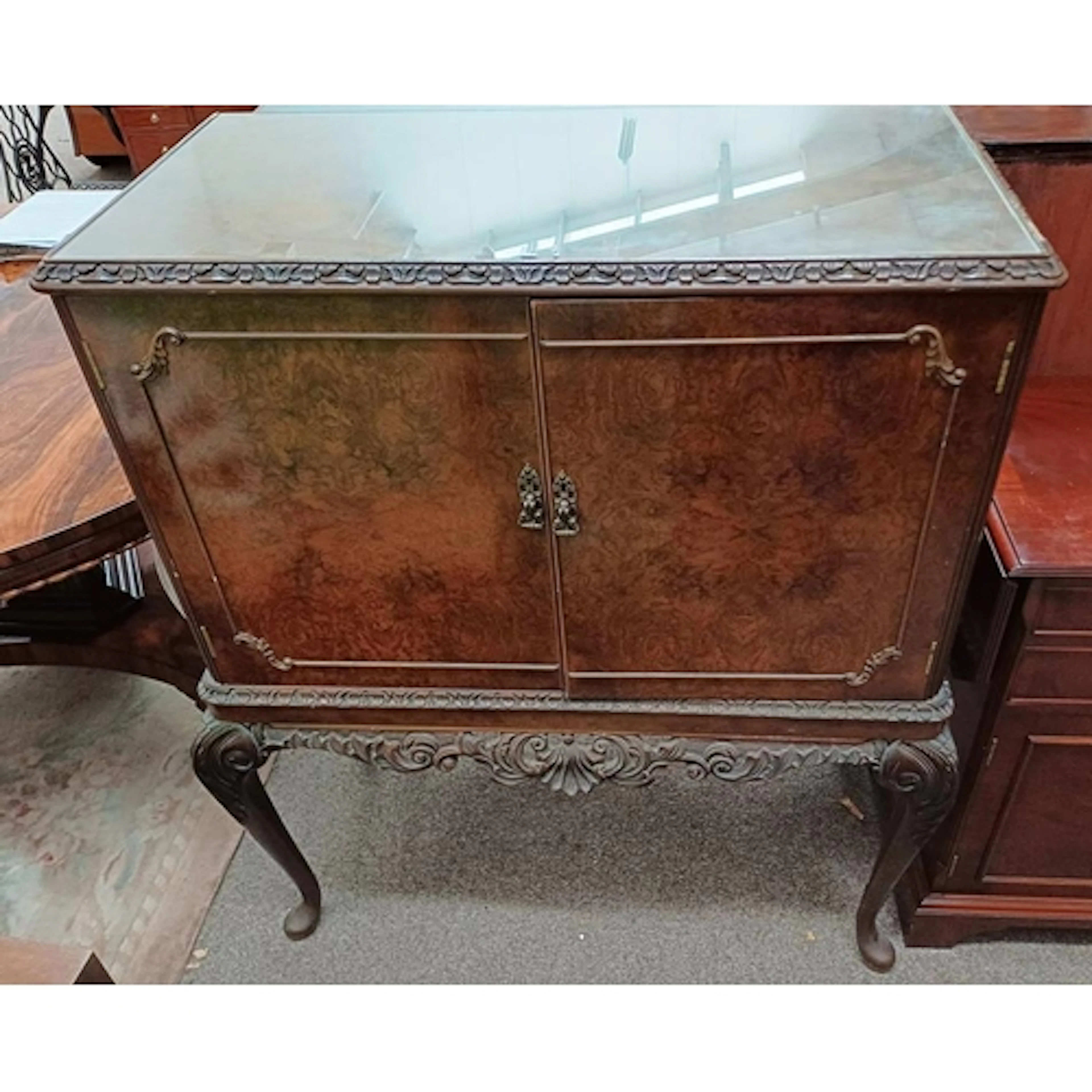 20TH CENTURY WALNUT COCKTAIL CABINET WITH 2 PANEL DOORS OPEN...