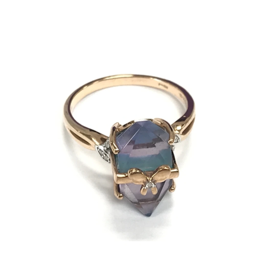 Rose gold ring set with Rose De France amethyst, diamond, an...