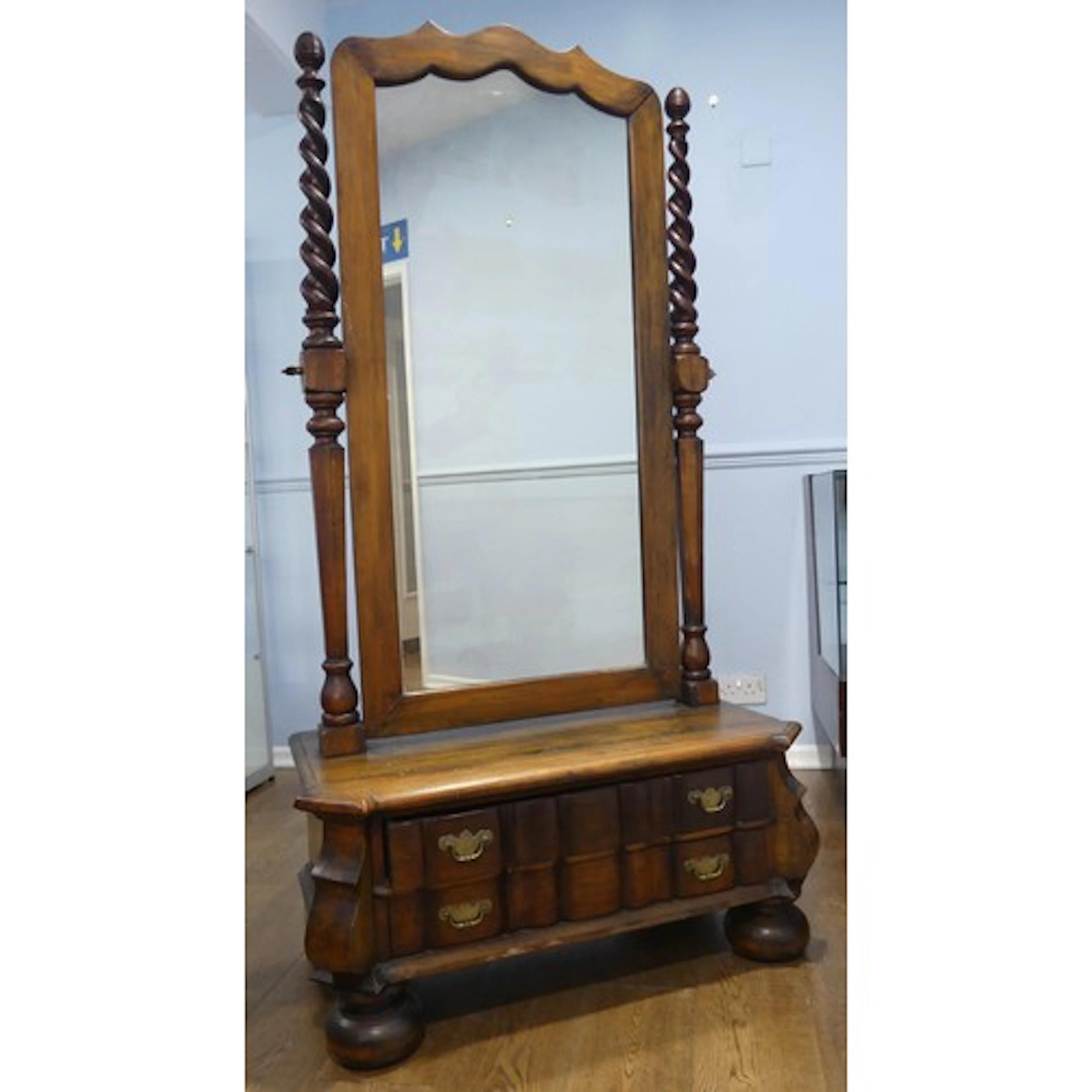 A South African Cheval Mirror, with two drawers to the base,...
