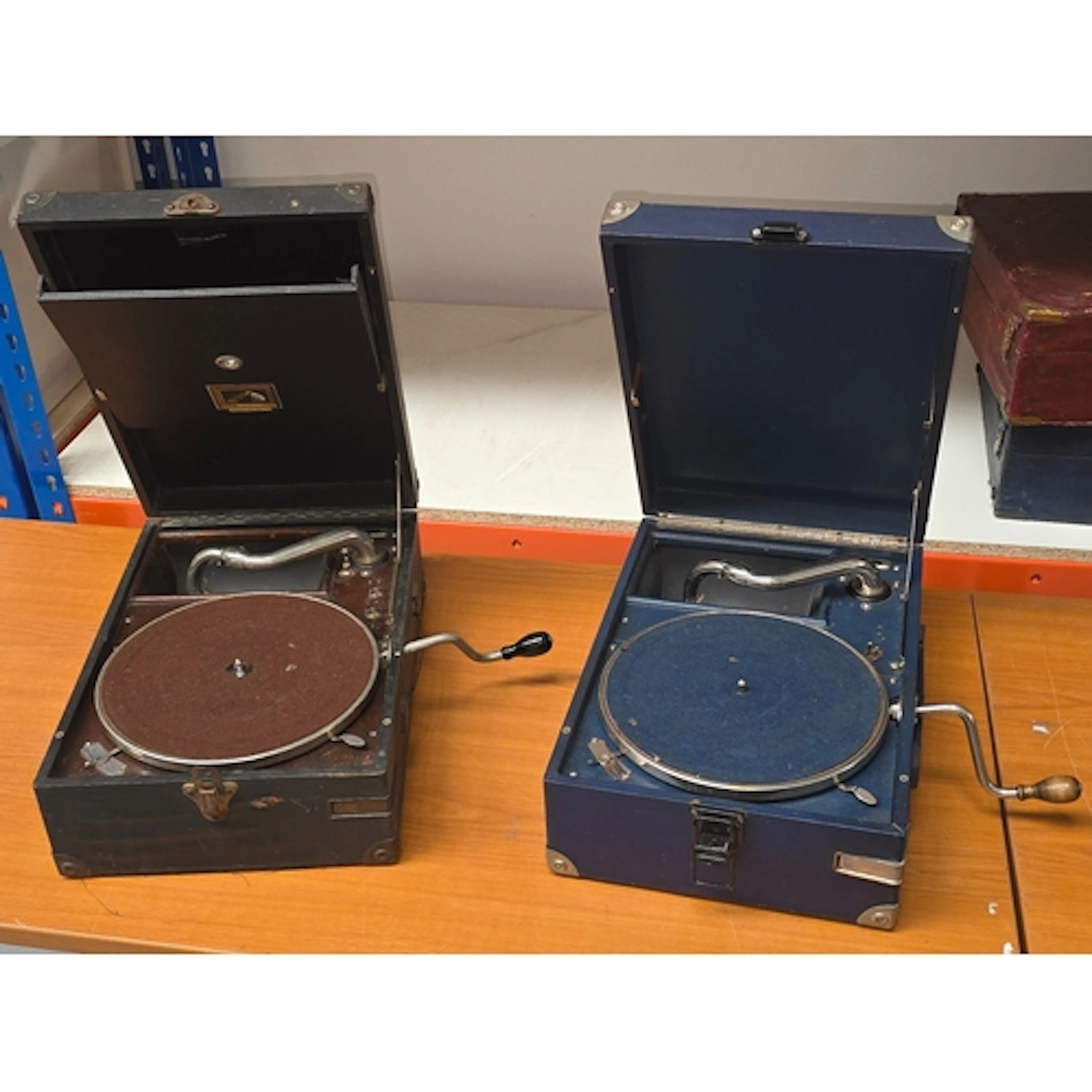 Two HMV 101 portable gramophones. Both play records but may ...