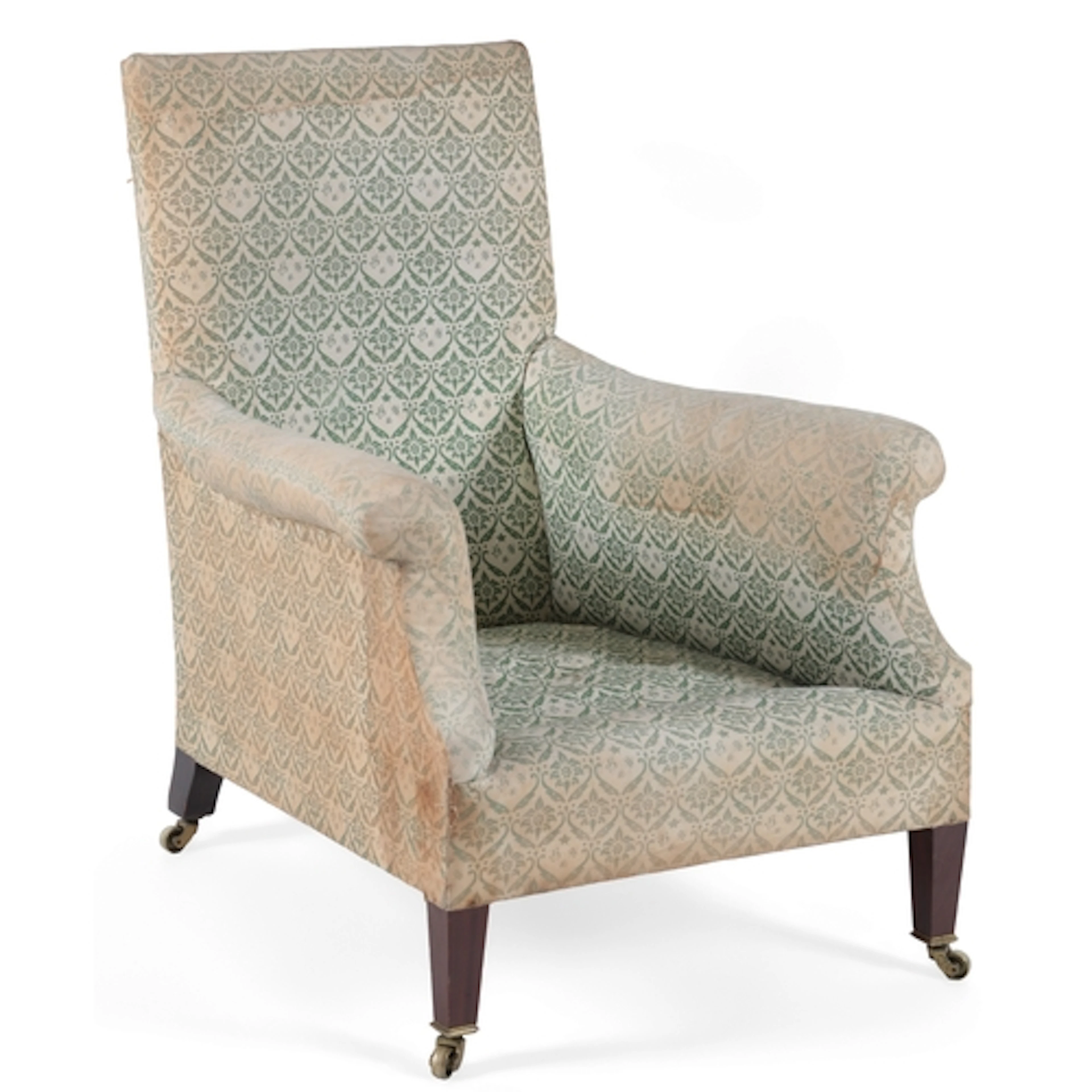 An Edwardian Howard & Sons upholstered armchair, in original...