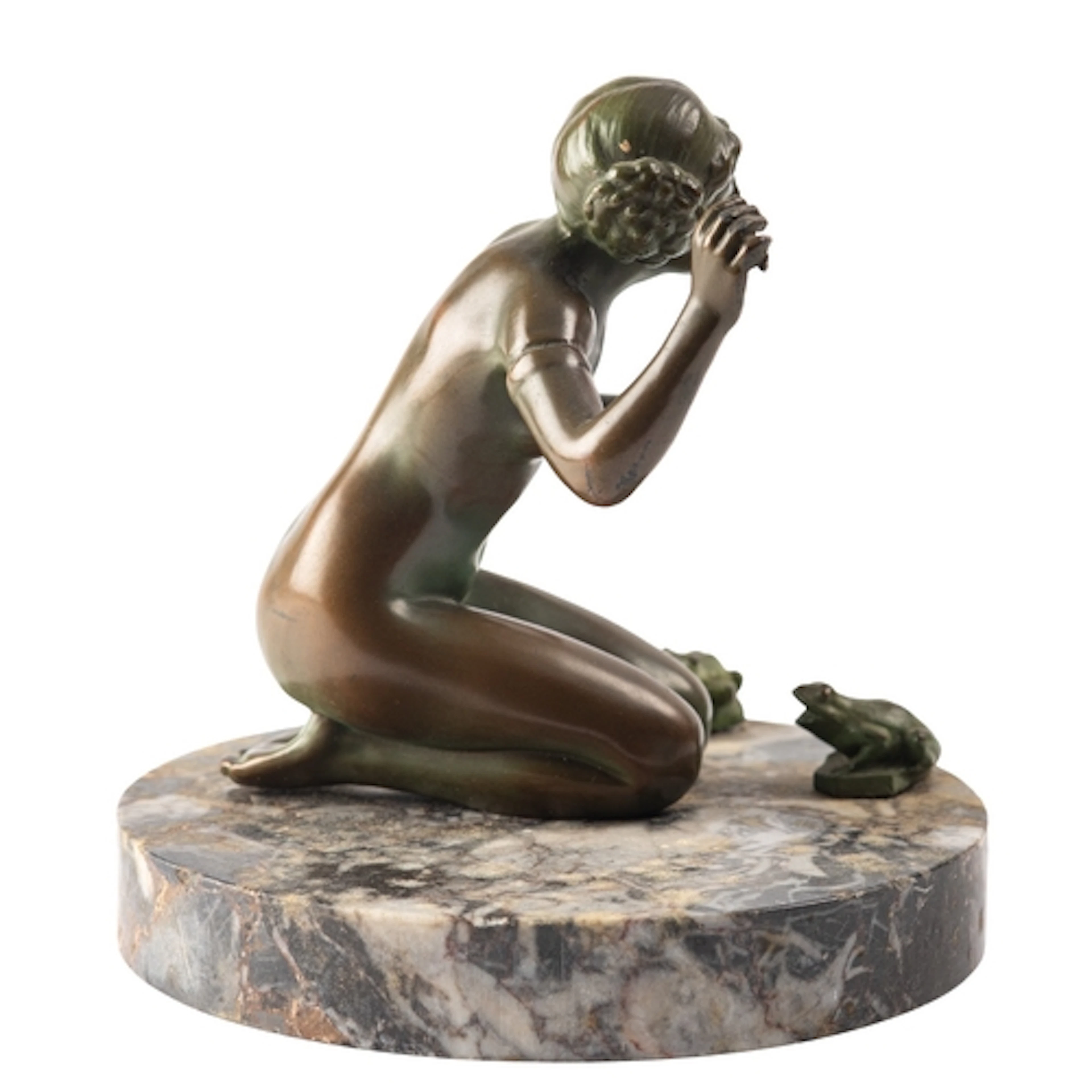 A Continental patinated bronze group of a maiden with two fr...