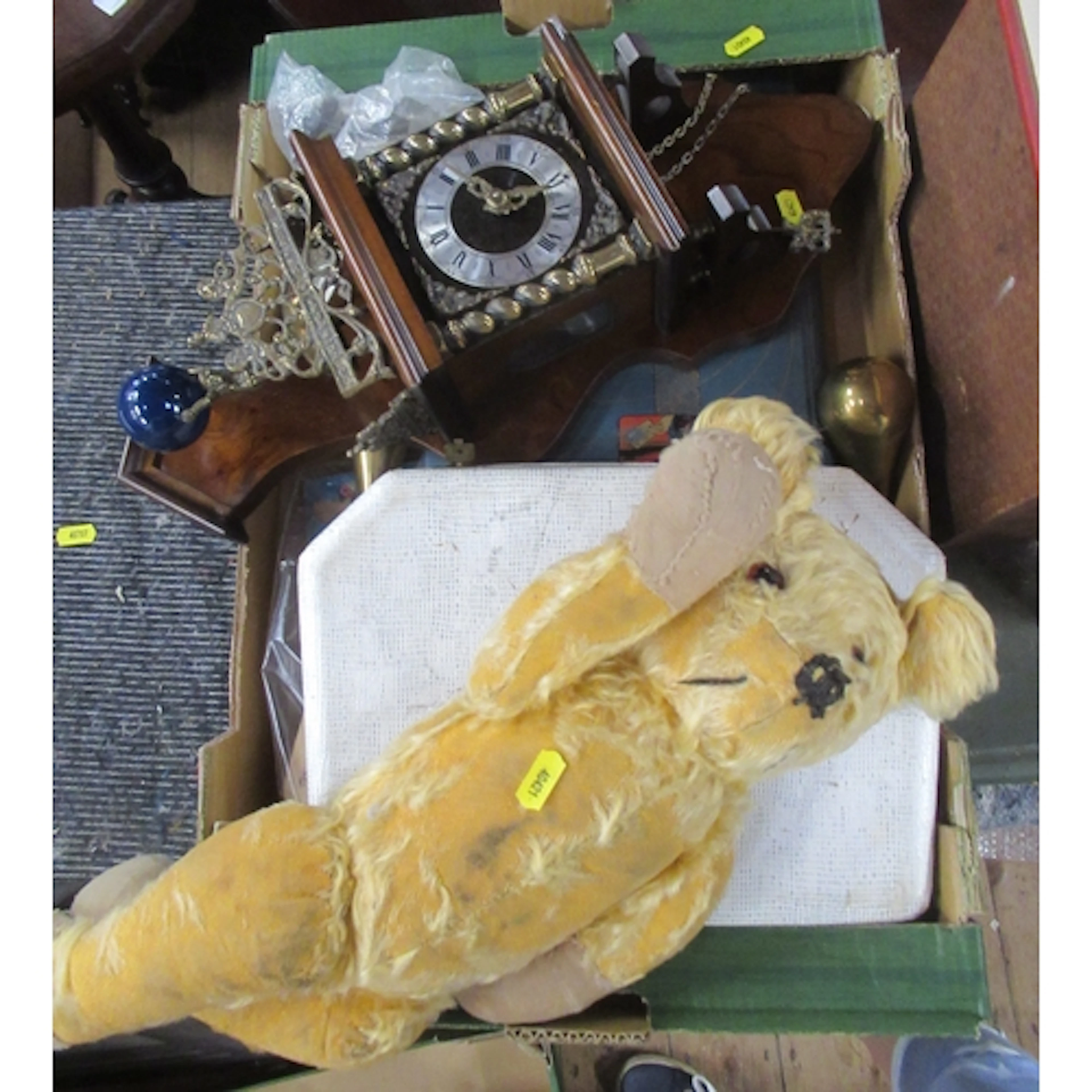 A wall clock, together with a teddy, cutlery set, children's...