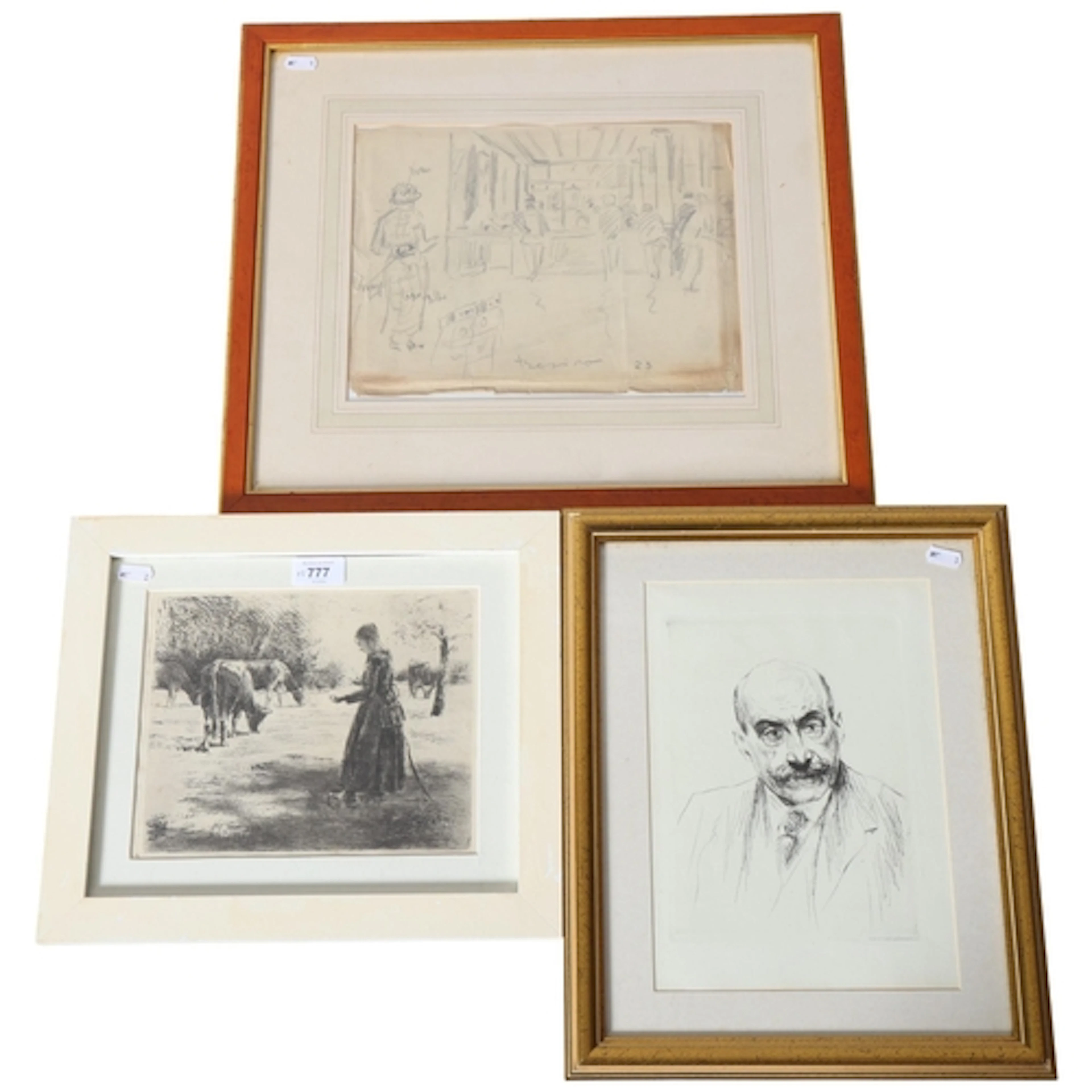 Max Liebermann, self portrait etching, 1913, pastoral scene,...