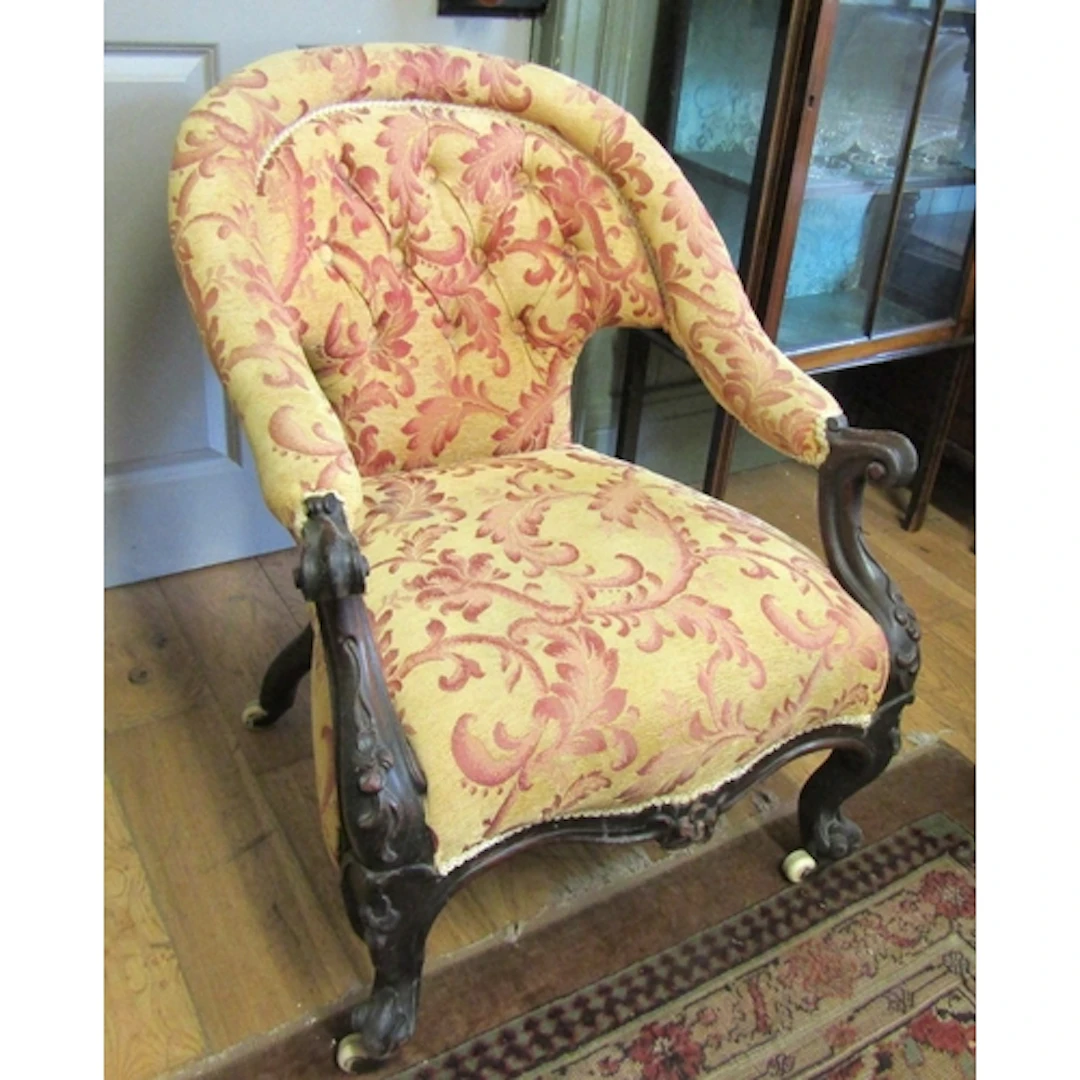 Early Victorian Tub Frame Armchair Upholstered Seat Above Ca...