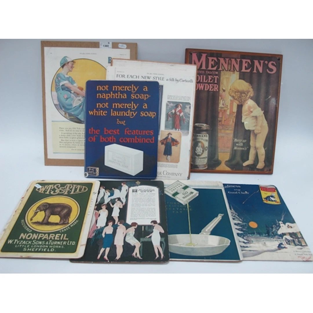 A Tin Advertising Sign for 'Mennens' Toilet Powder, mounted ...