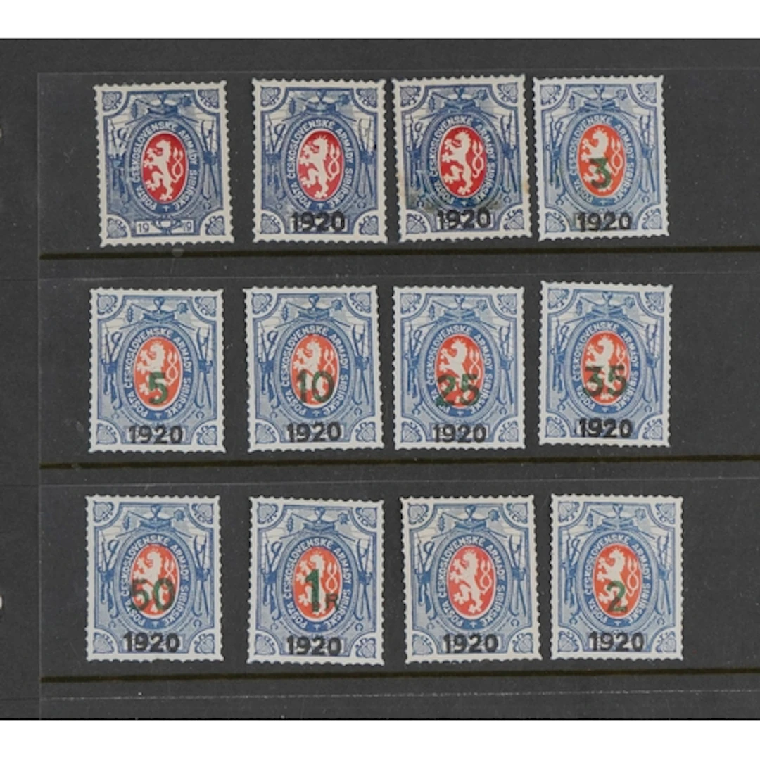 Twelve Czechoslovak Army in Siberia mint stamps with surchar...