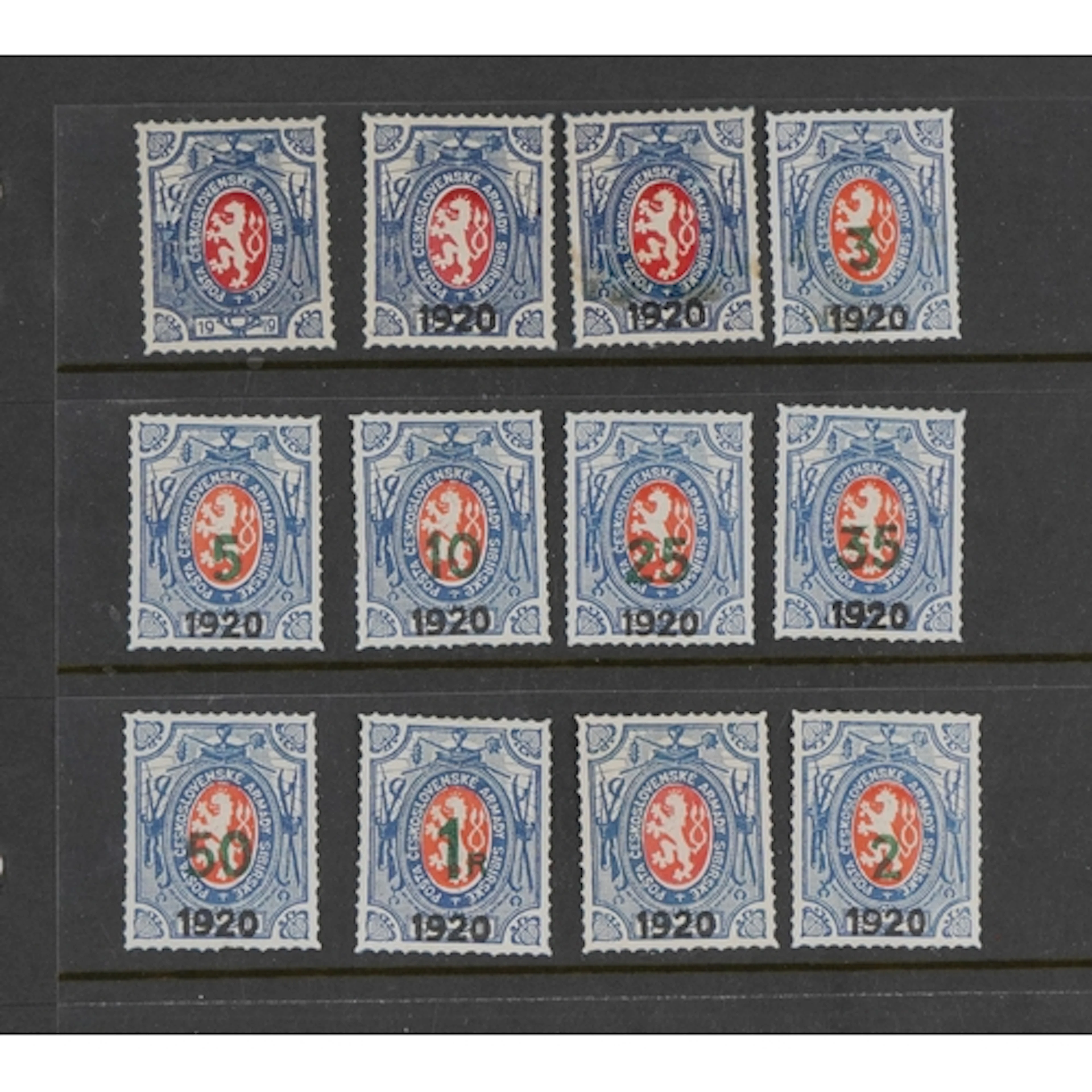 Twelve Czechoslovak Army in Siberia mint stamps with surchar...