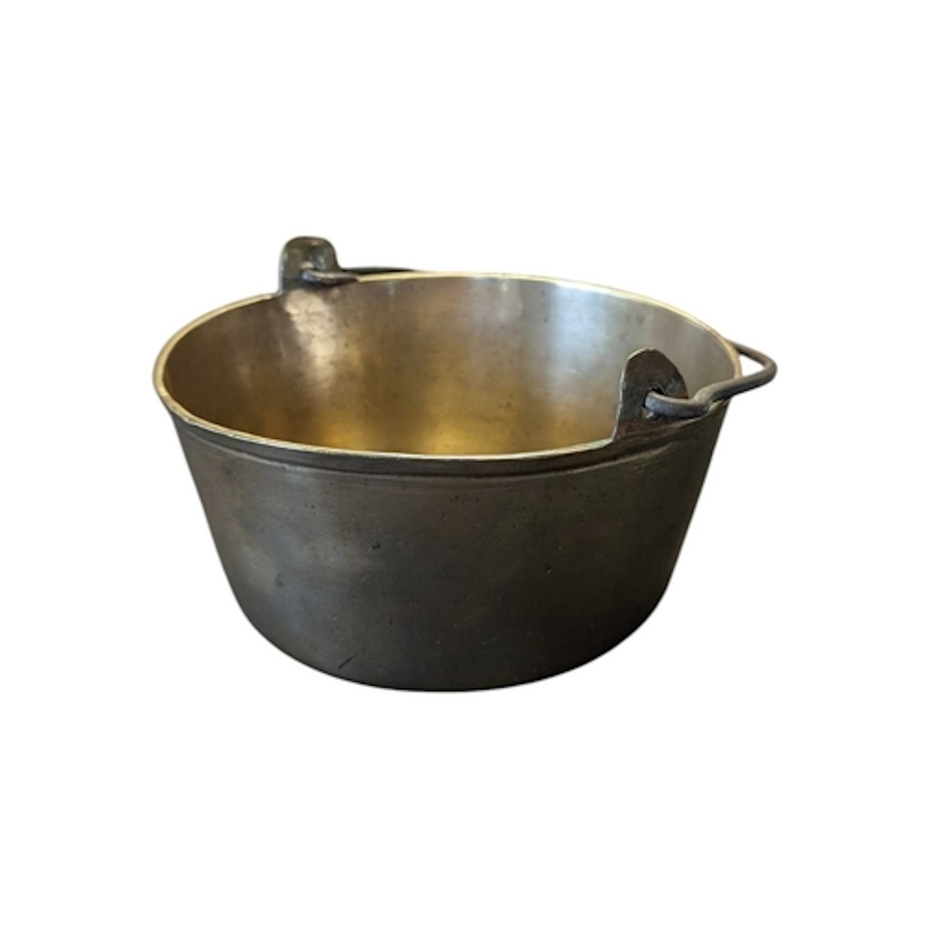 A 19th century cast brass jam pan. Having loop handle to top...