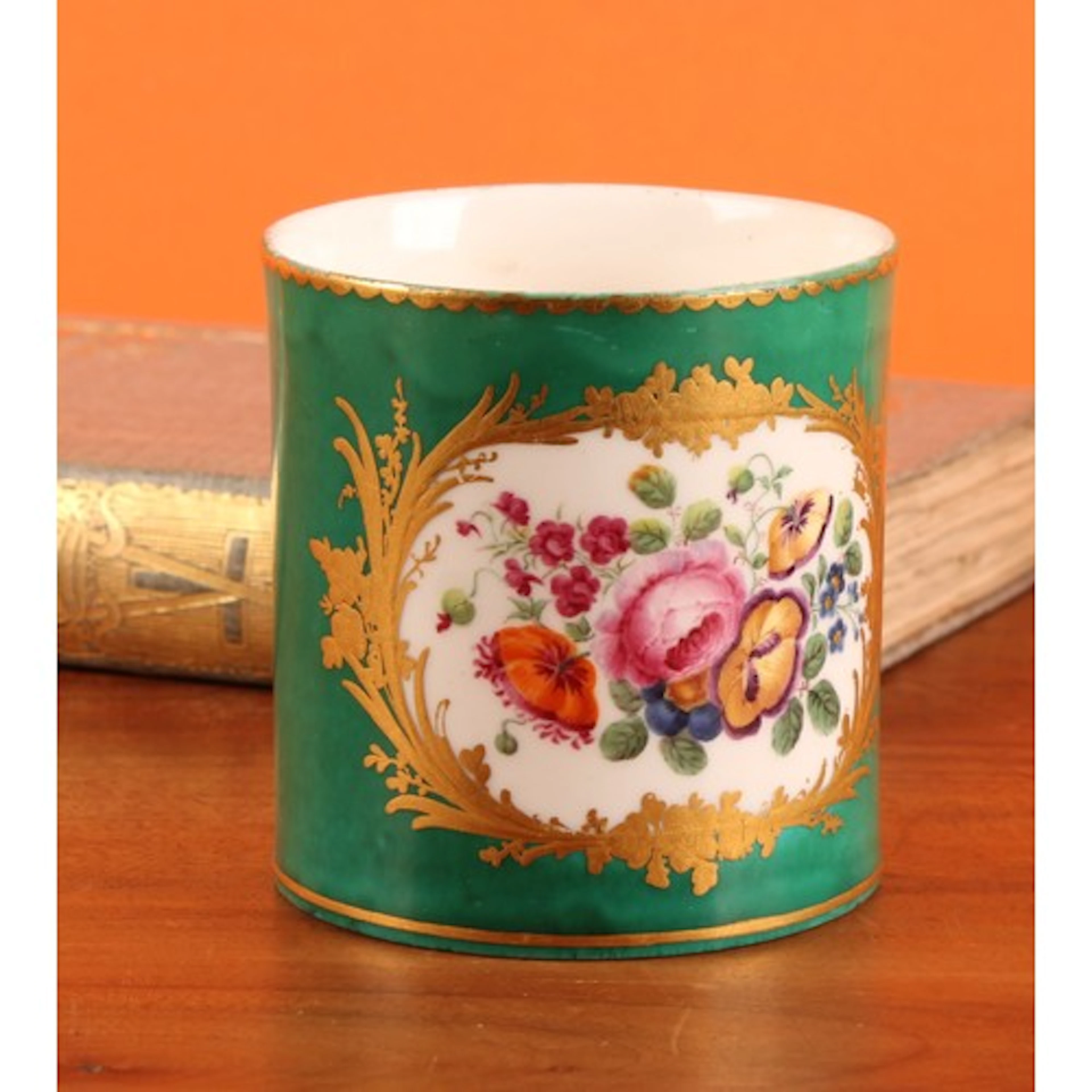 A Sèvres cylindrical beaker, painted with floral bouquets, w...