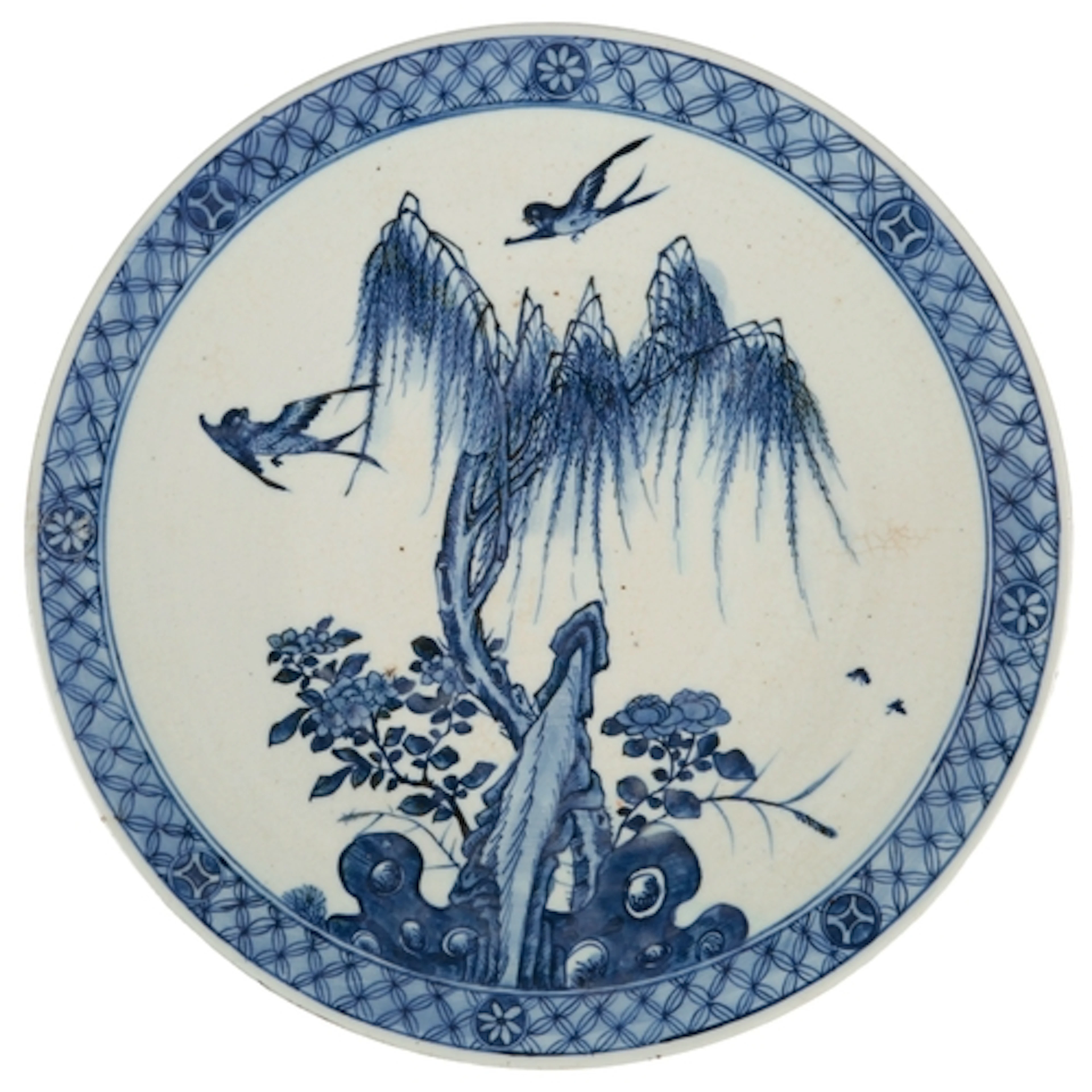 A Chinese blue and white crackle glaze dish, Chenghua mark b...