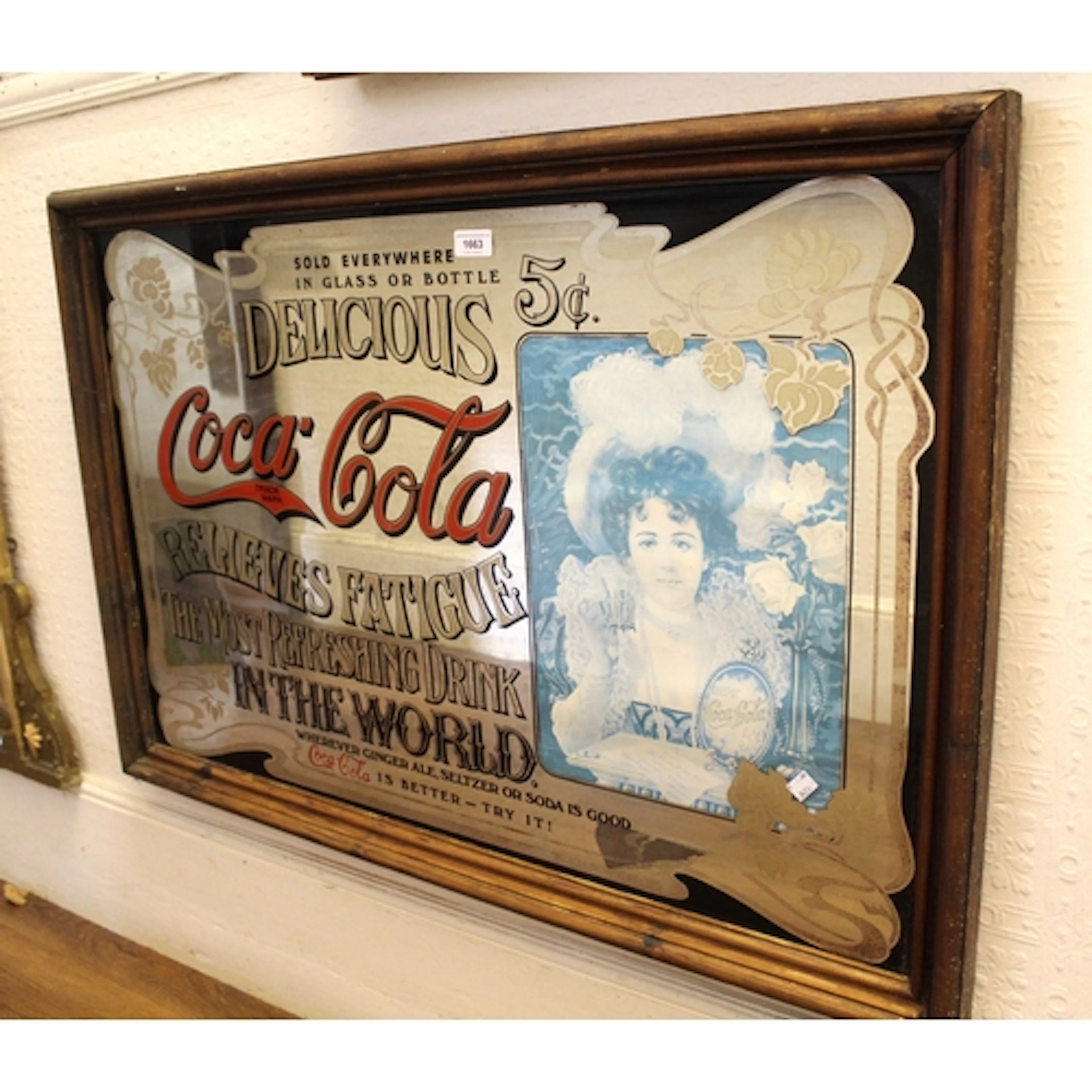 Victorian style Coca-Cola advertising mirror in pine frame, ...