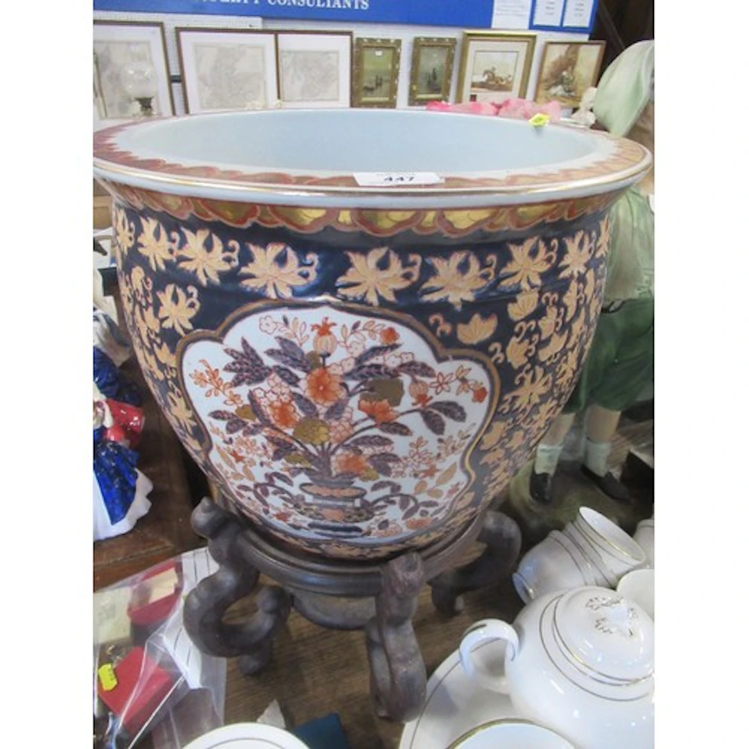 A 20th century carp bowl, with stand