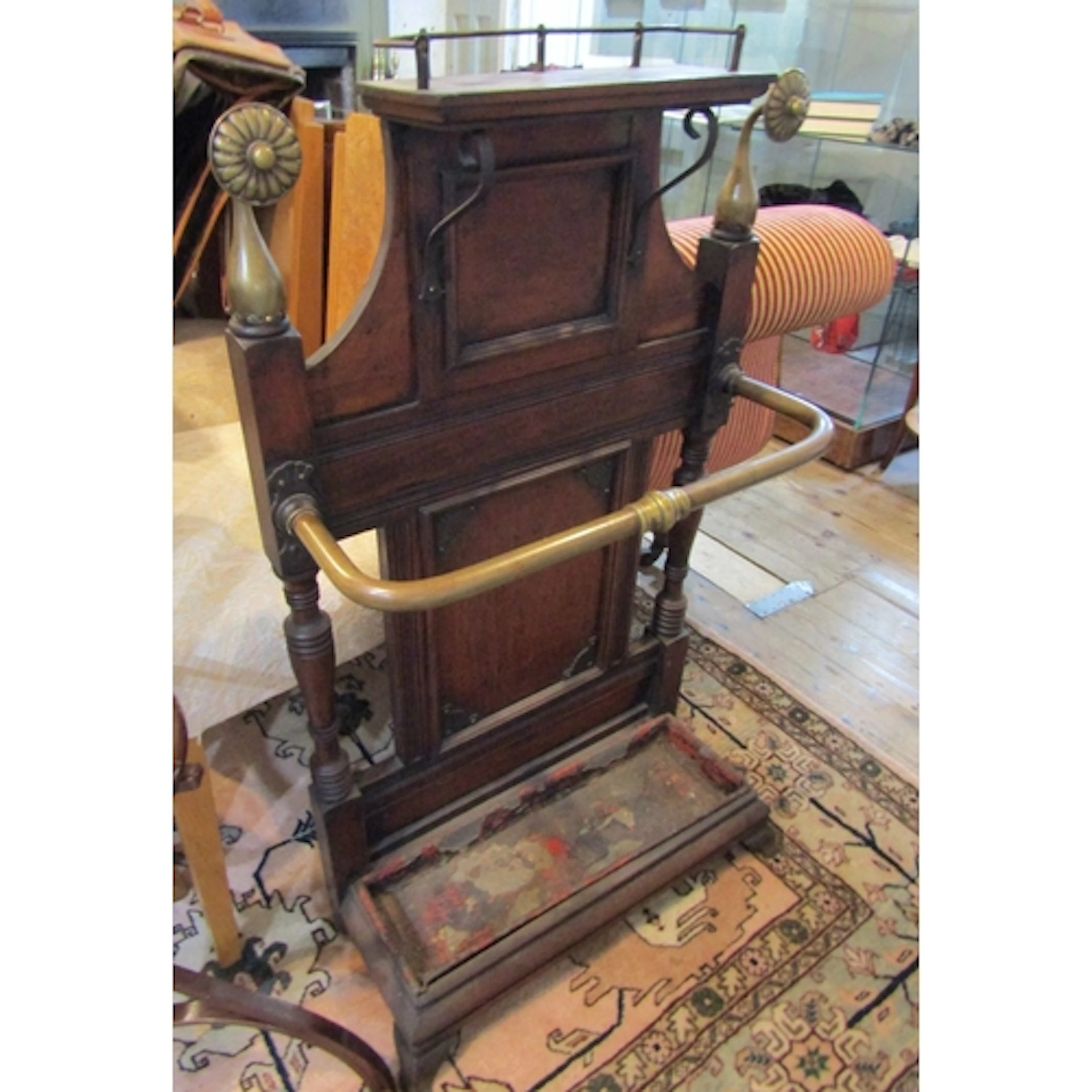 Antique Victorian Mahogany and Brass Stick and Umbrella Stan...