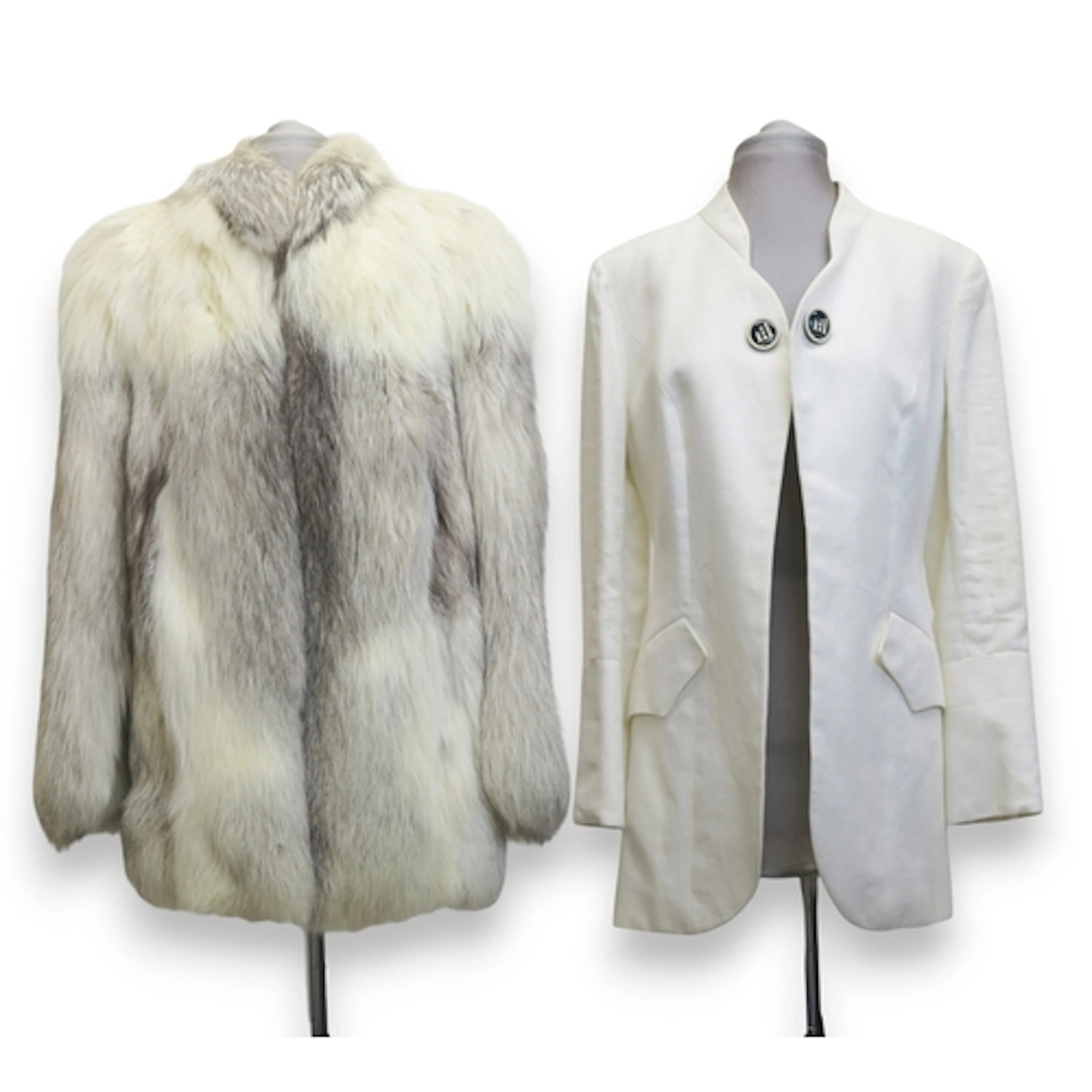 A white fur jacket and a Bazar de Christian Lacroix linen lo...