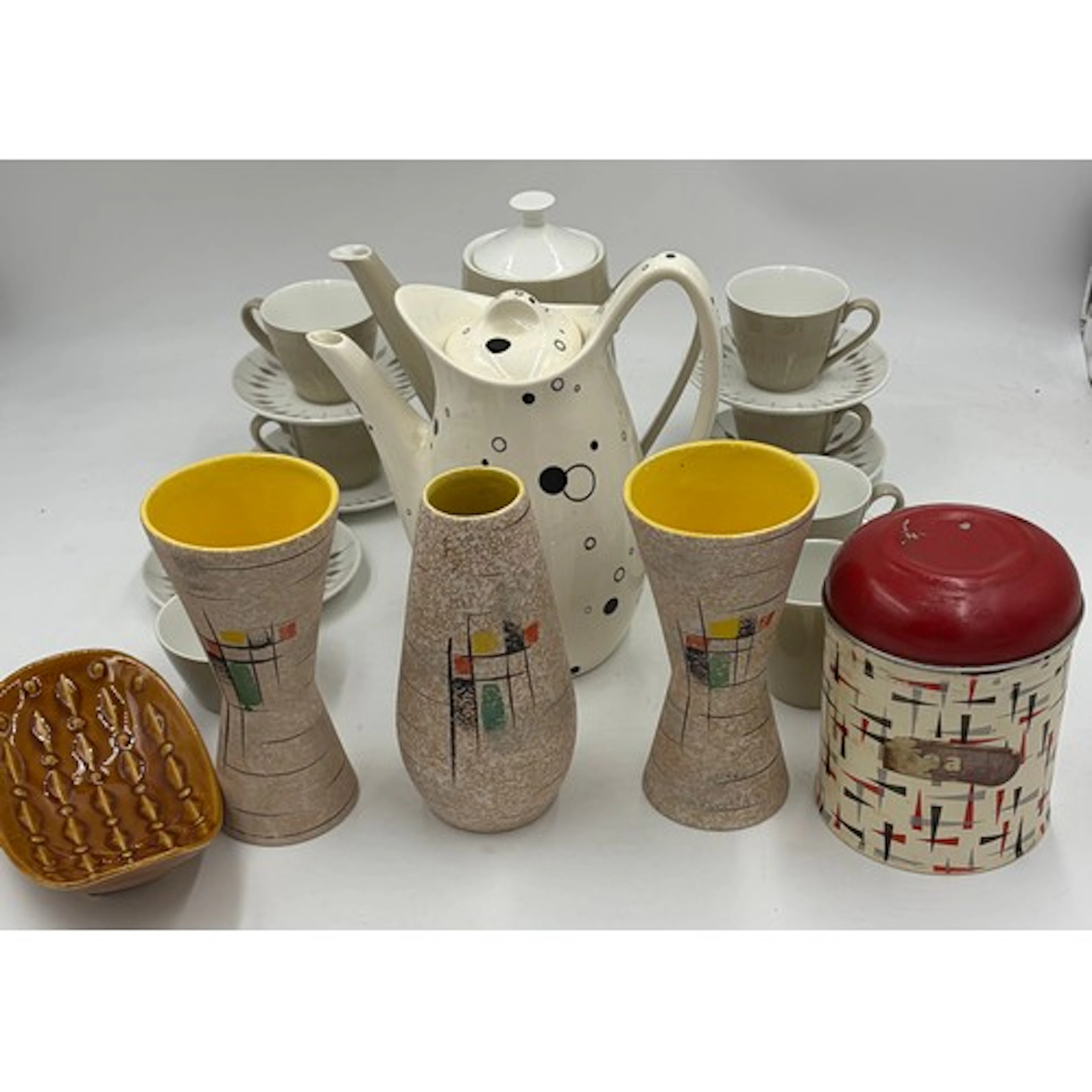 Johnson Brothers taupe leaves pattern coffee set, comprising...