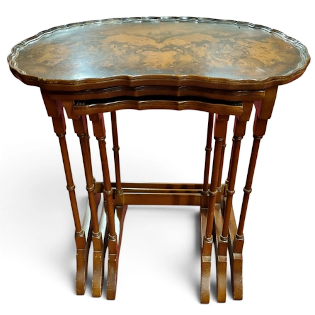 A good Nest of three Edwardian Walnut and Burr Walnut Veneer...